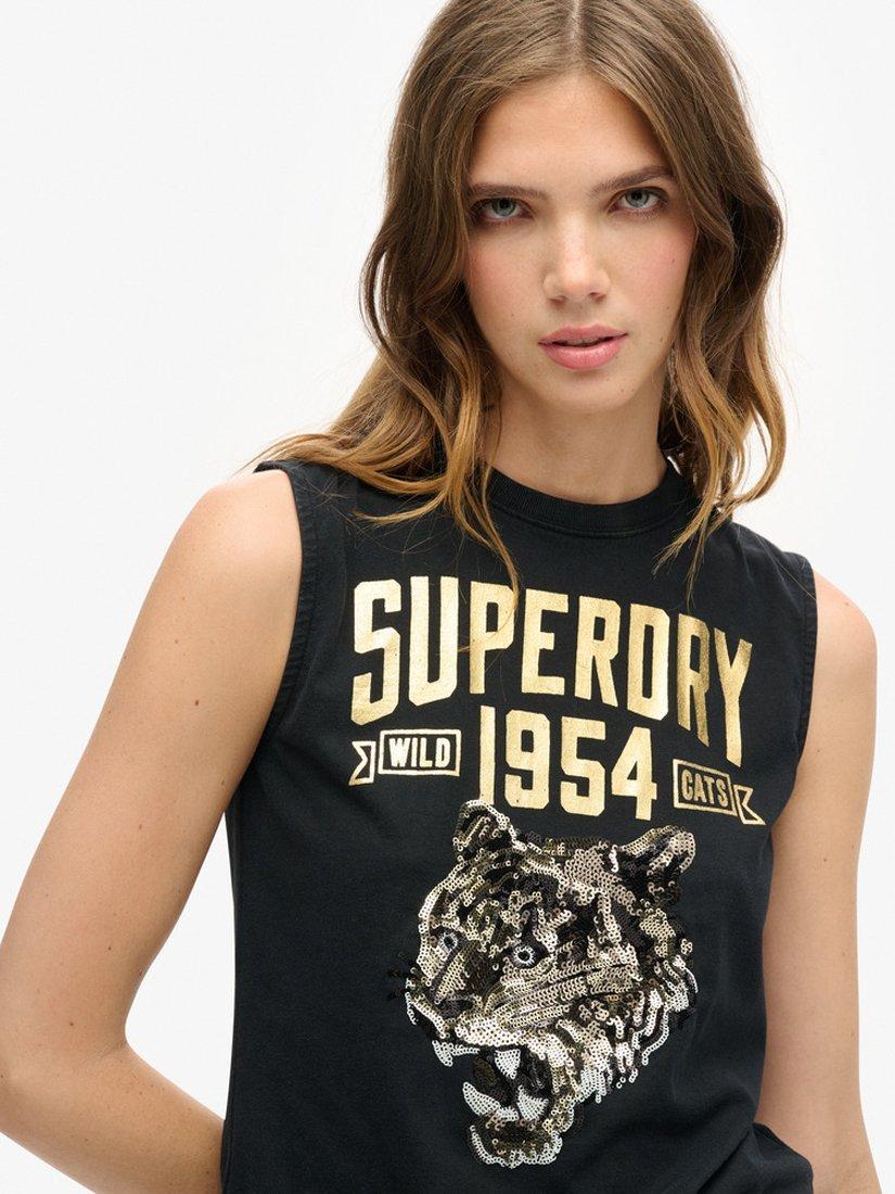 Superdry Embellished Archive Fitted Tank Top, Jet Black, 8