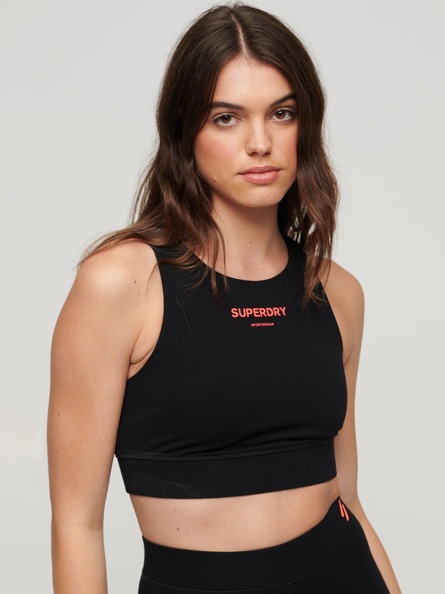 Superdry Core Sports Bra Top, Black/Coral
