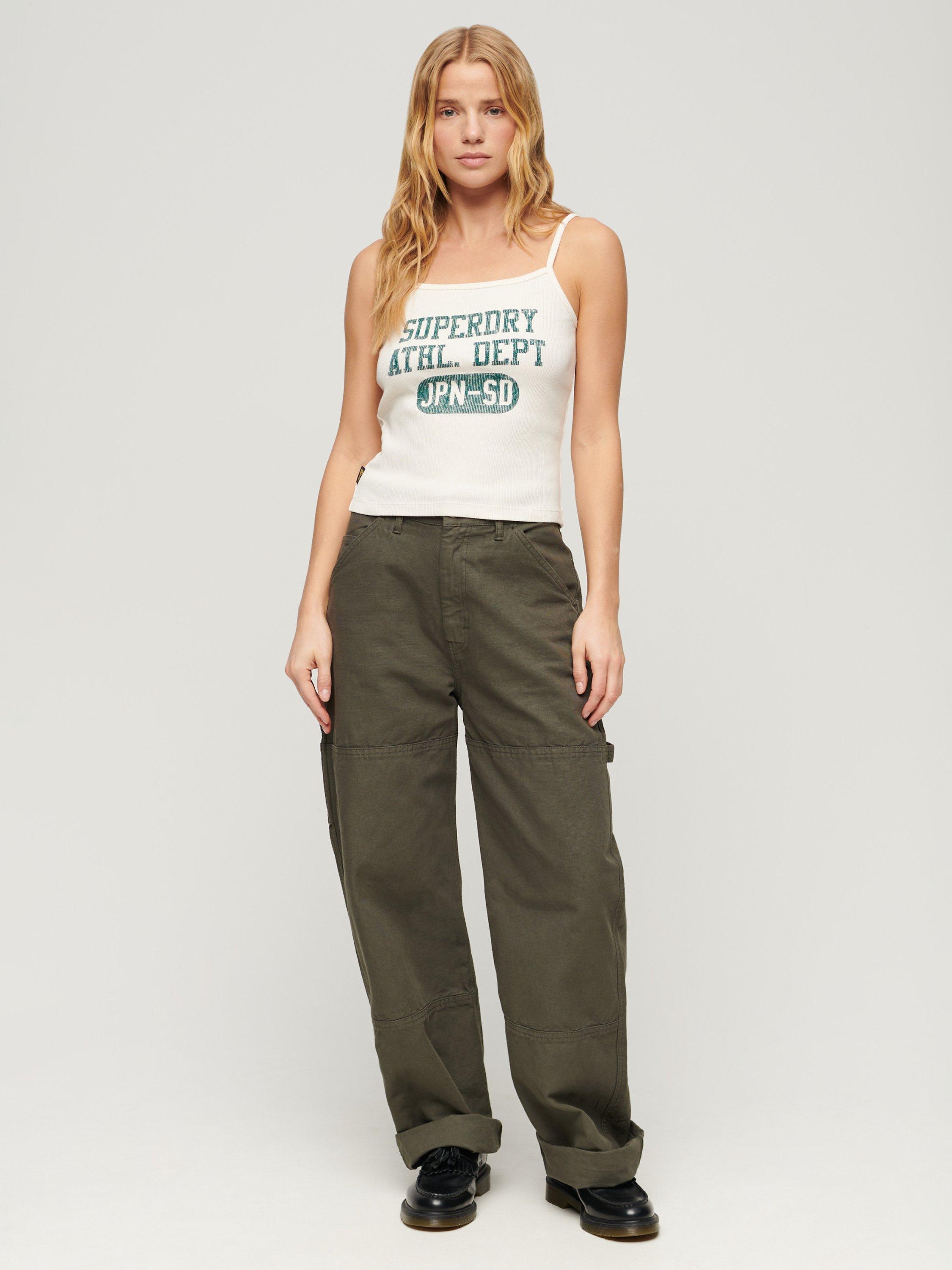 Product image 2 of 5, which shows Superdry Athletic College Graphic Rib Cami Top, Cream, 6-8