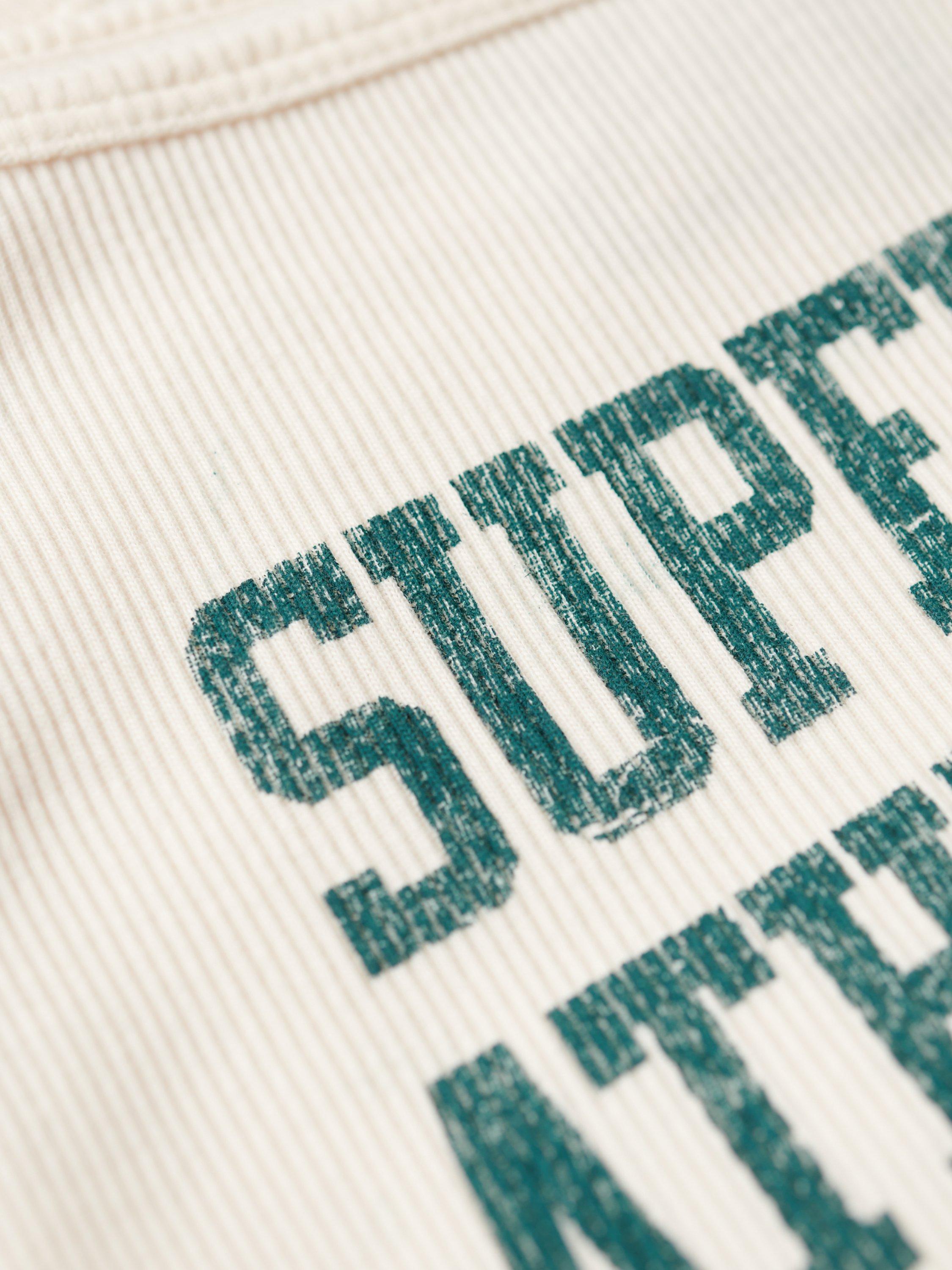 Product image 5 of 5, which shows Superdry Athletic College Graphic Rib Cami Top, Cream, 6-8