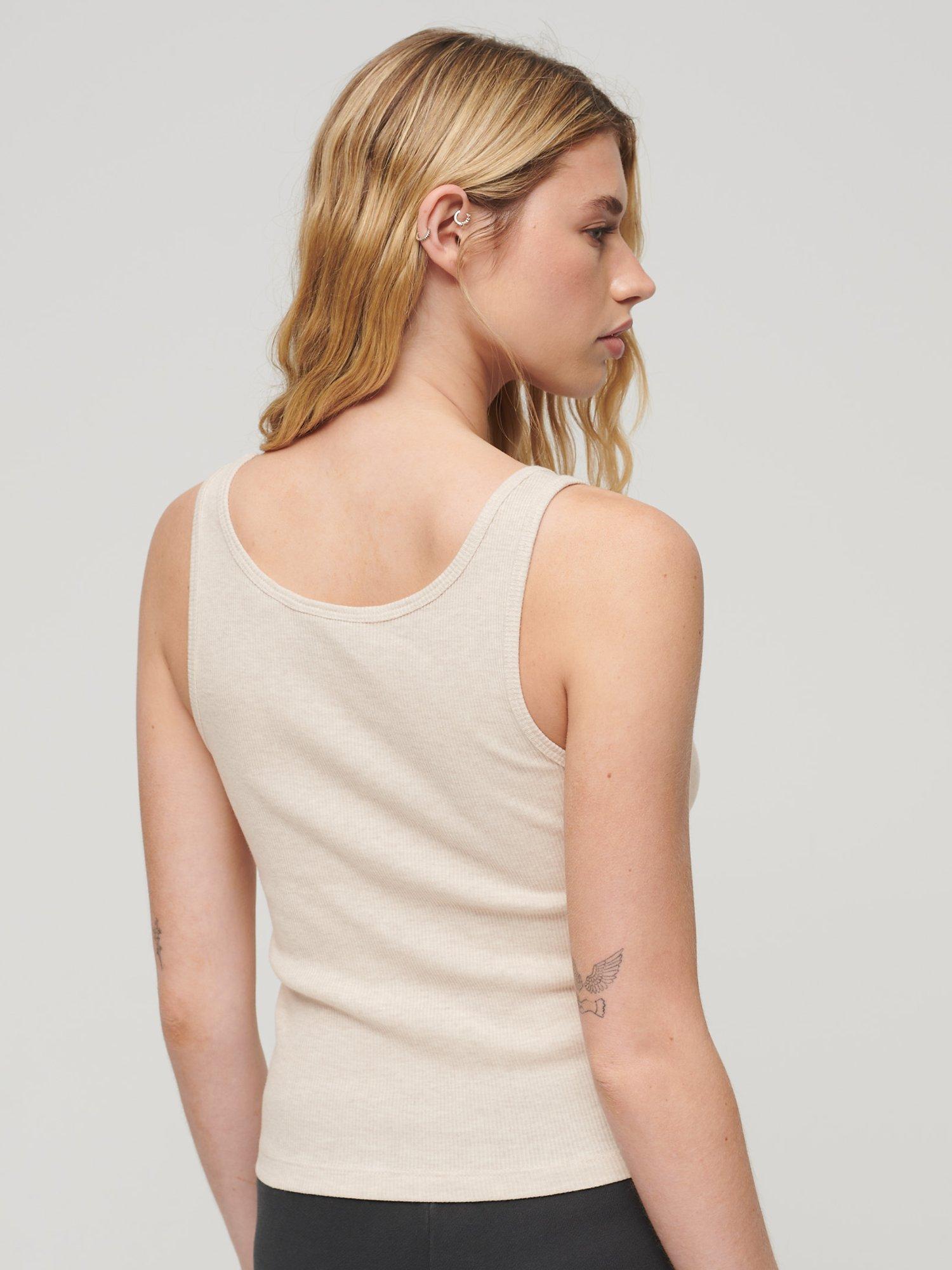 Product image 4 of 5, which shows Superdry Athletic Essential Ribbed Vest Top, Oatmeal Beige Marl, 8