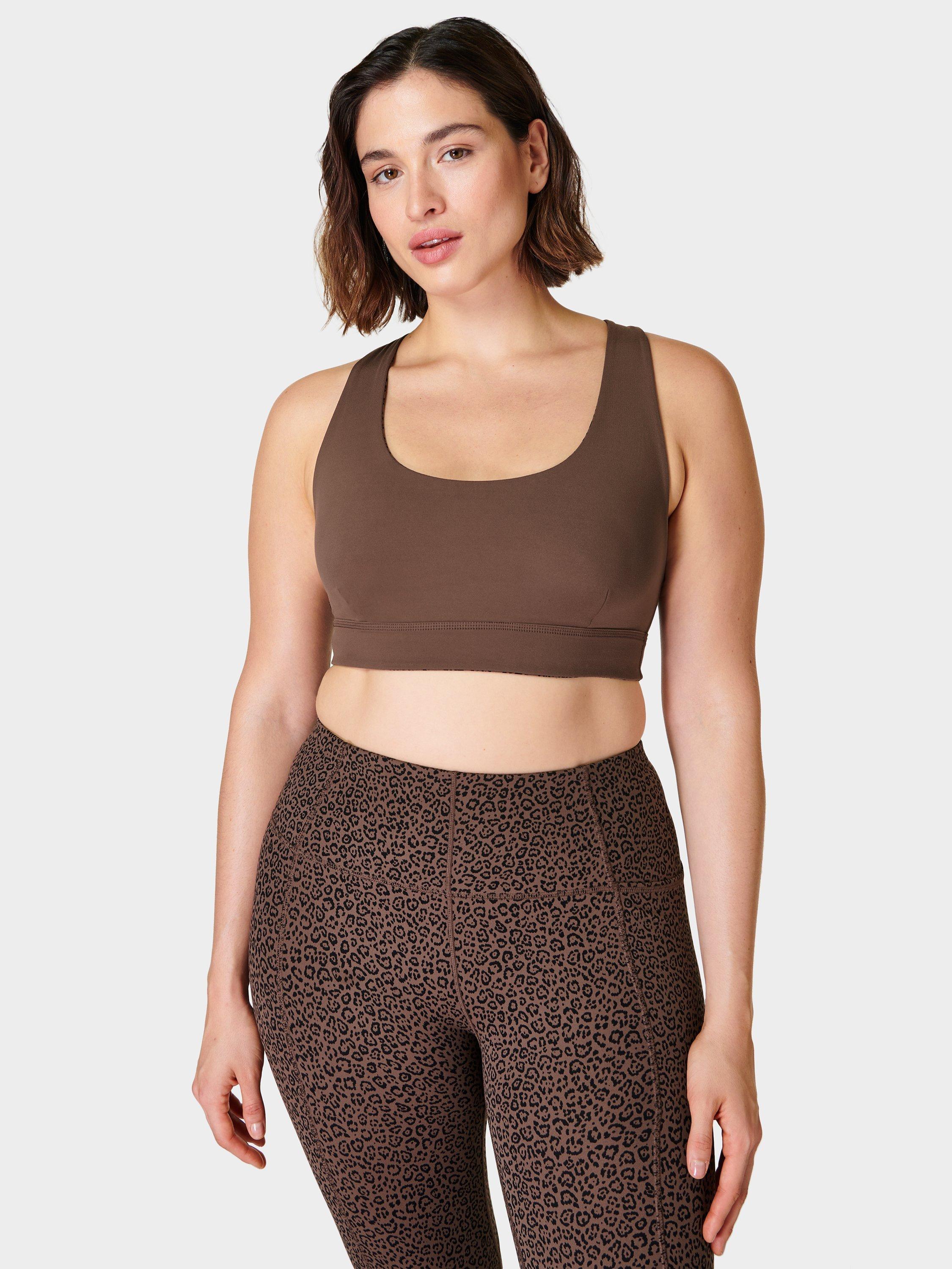 Sweaty Betty Super Soft Reversible Sports Bra, Brown Leopard/Walnut Brown
