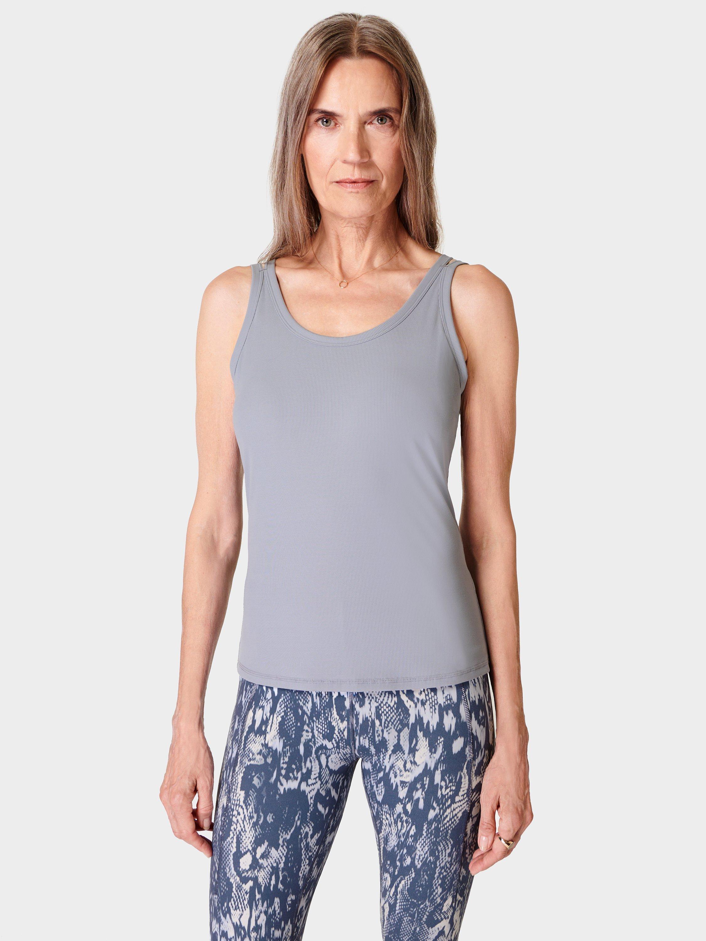 Sweaty Betty Soft Sculpt Rib Twin Strap Tank, Neutral Flow Grey