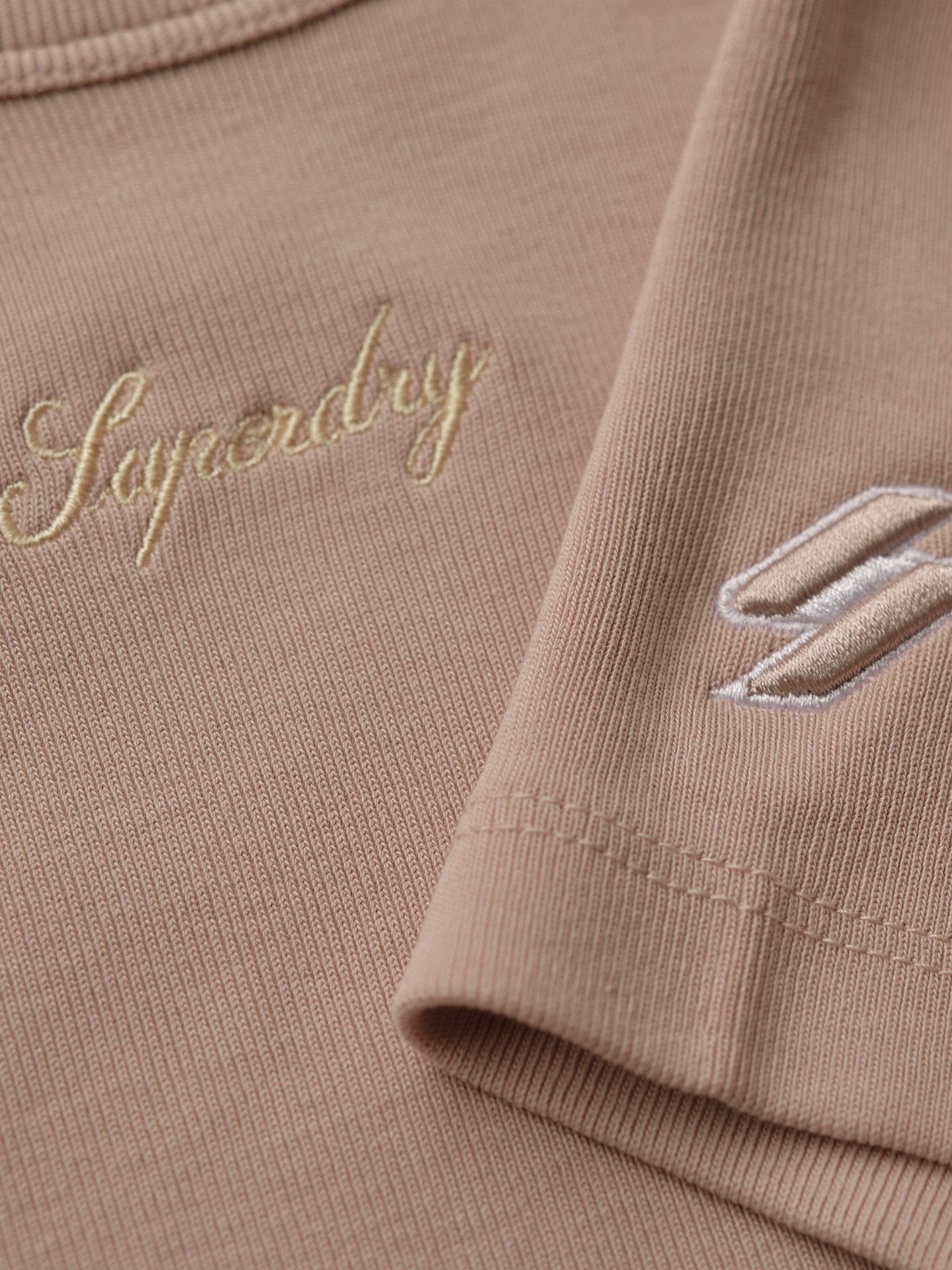 Product image 4 of 4, which shows Superdry Organic Cotton Ribbed Embroidered Fitted T-Shirt, Dusky Pink, 8