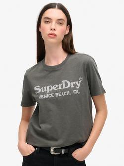 Superdry Metallic Embellished Venue Relaxed T-Shirt, White/Black, White/Black