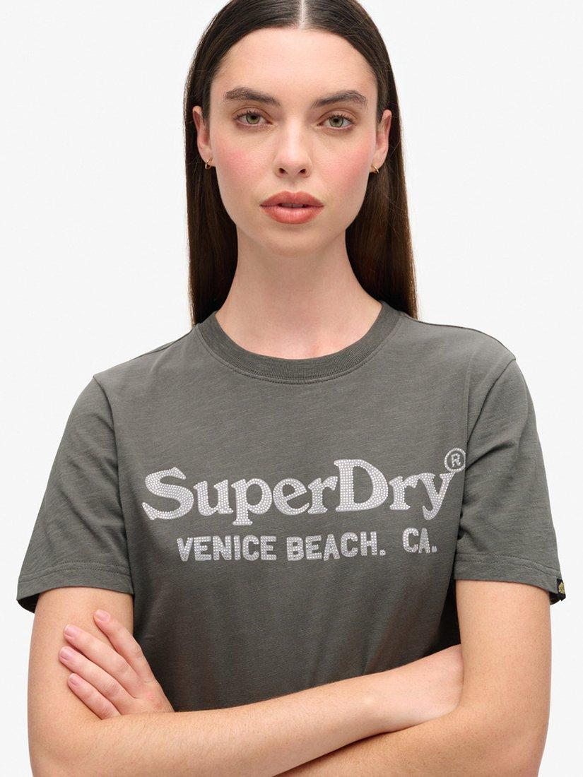 Product image 4 of 5, which shows Superdry Metallic Embellished Venue Relaxed T-Shirt, White/Black, White/Black, 8