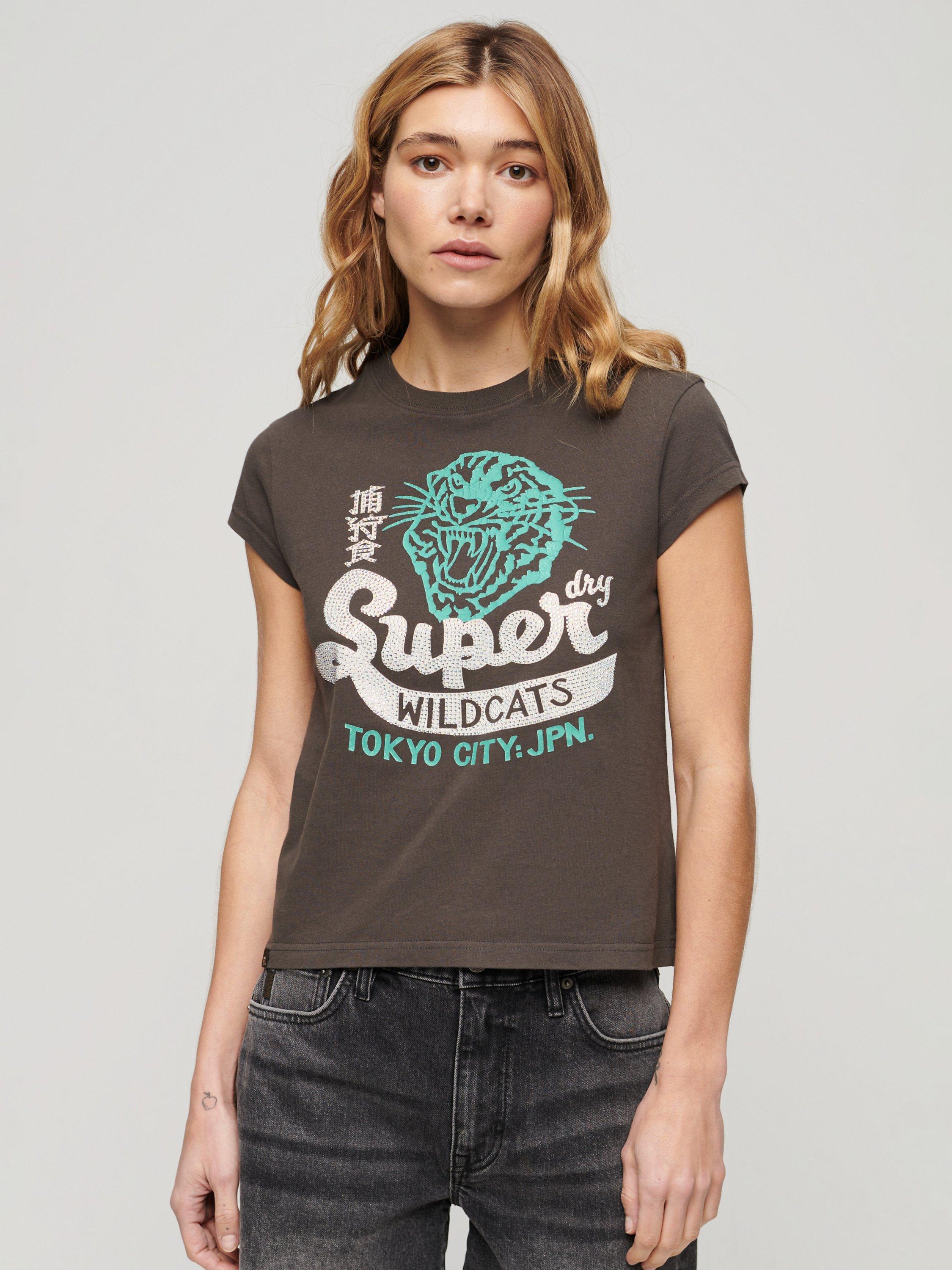 Superdry Cap Sleeve Vintage Style T-Shirt, Brown