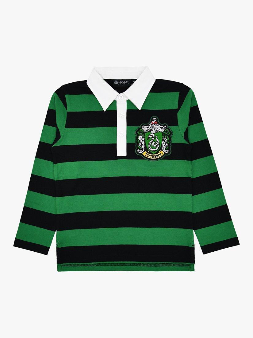 Product image 3 of 4, which shows Fabric Flavours Kids' Harry Potter Slytherin Rugby Shirt, Green/Black, 11-12 years