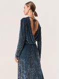 Soaked In Luxury Nicha Open Back Knee-Length Dress, Faded Denim Burn Out