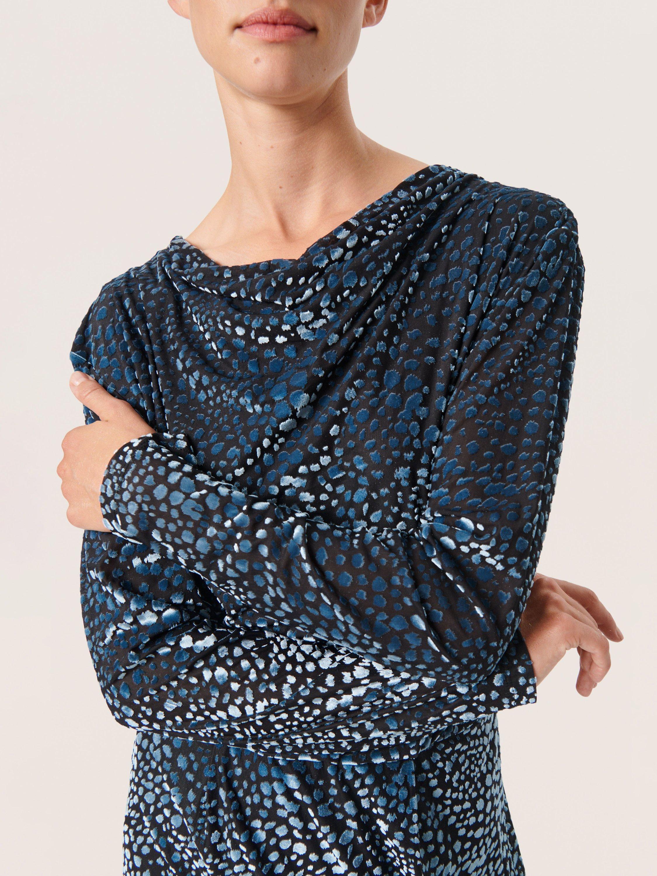 Product image 4 of 6, which shows Soaked In Luxury Nicha Open Back Knee-Length Dress, Faded Denim Burn Out, XS