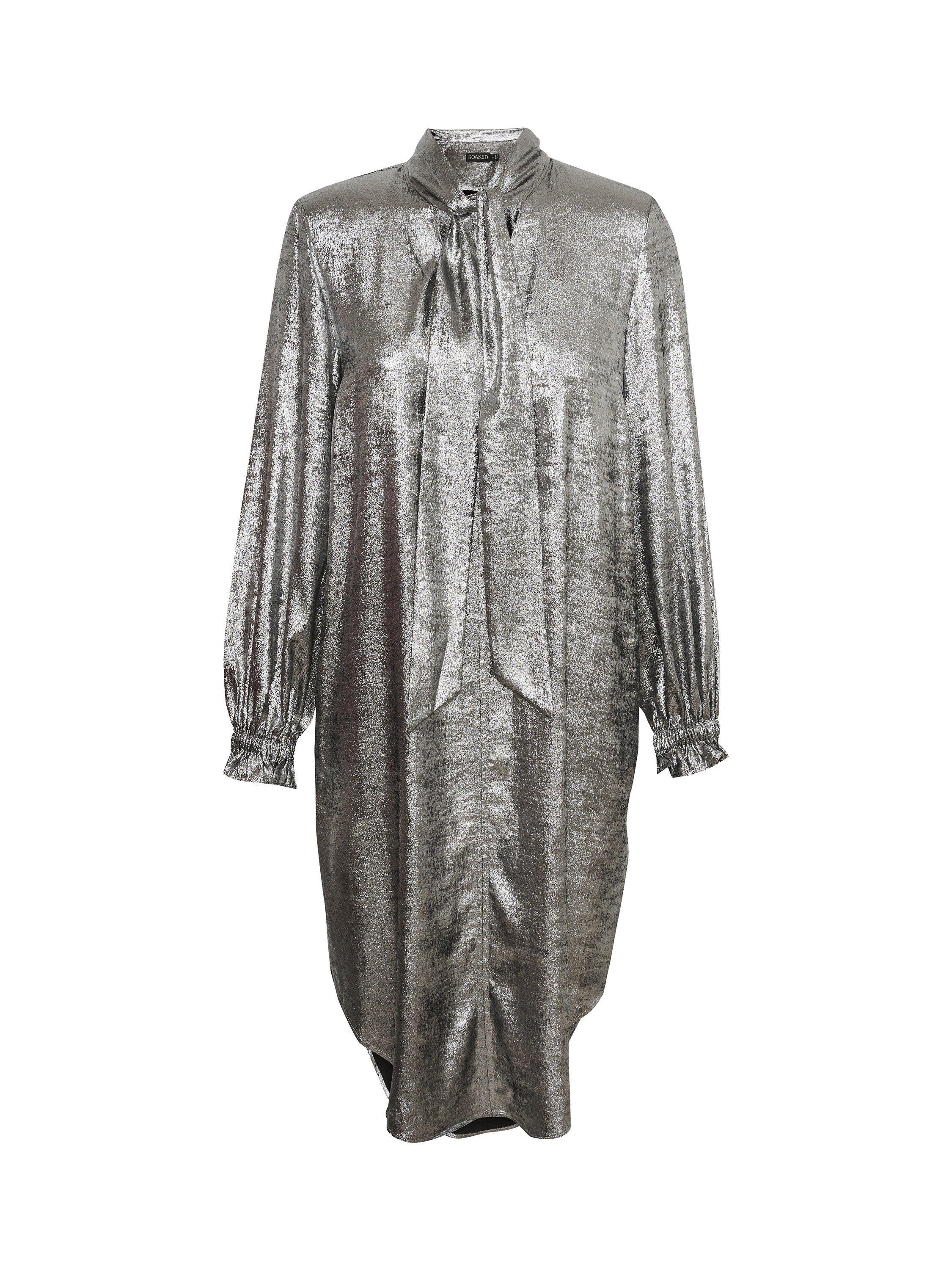 Product image 5 of 6, which shows Soaked In Luxury Ronya Long Sleeve Metallic Dress, Silver Foil, XS