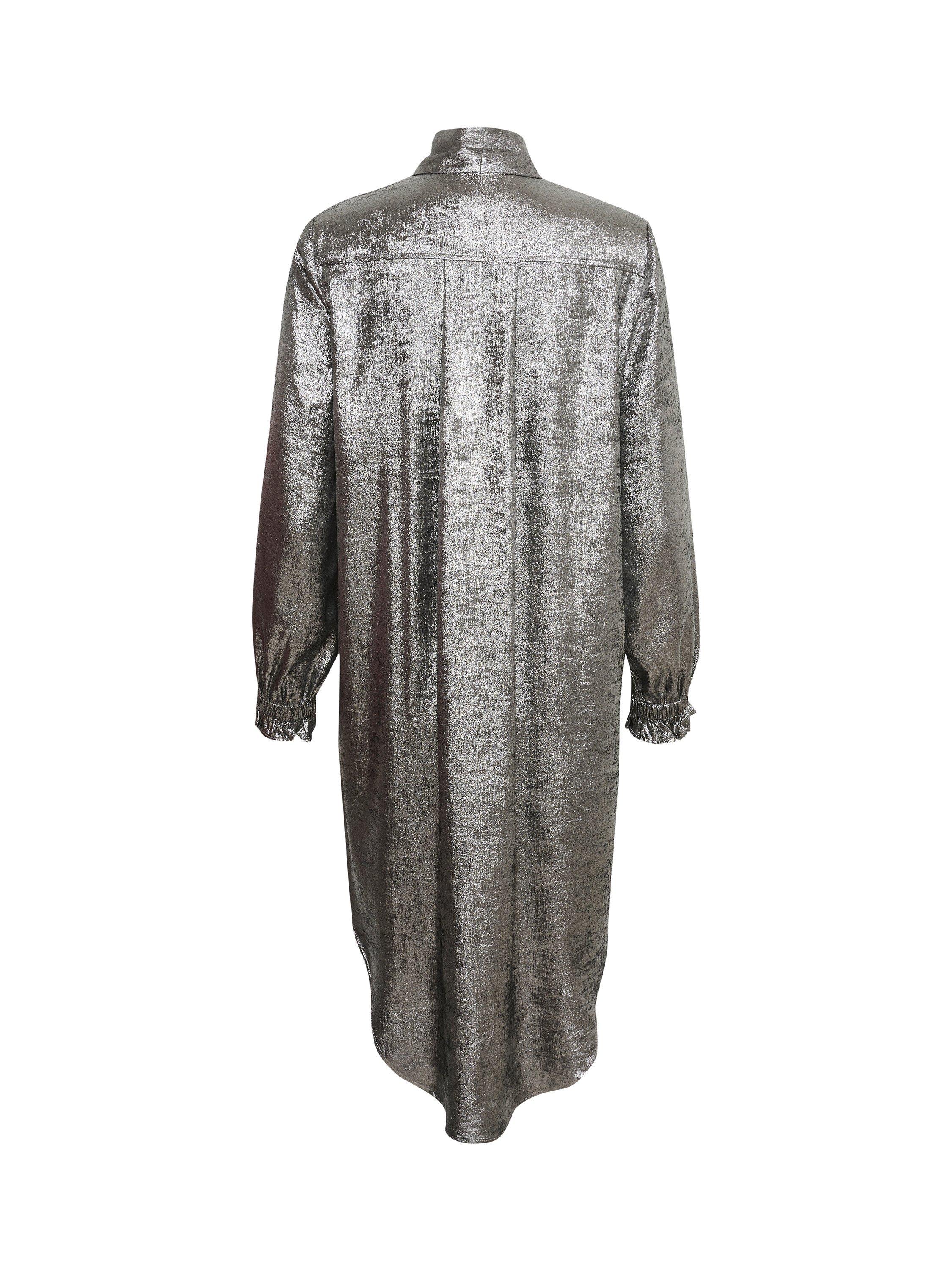 Product image 6 of 6, which shows Soaked In Luxury Ronya Long Sleeve Metallic Dress, Silver Foil, XS