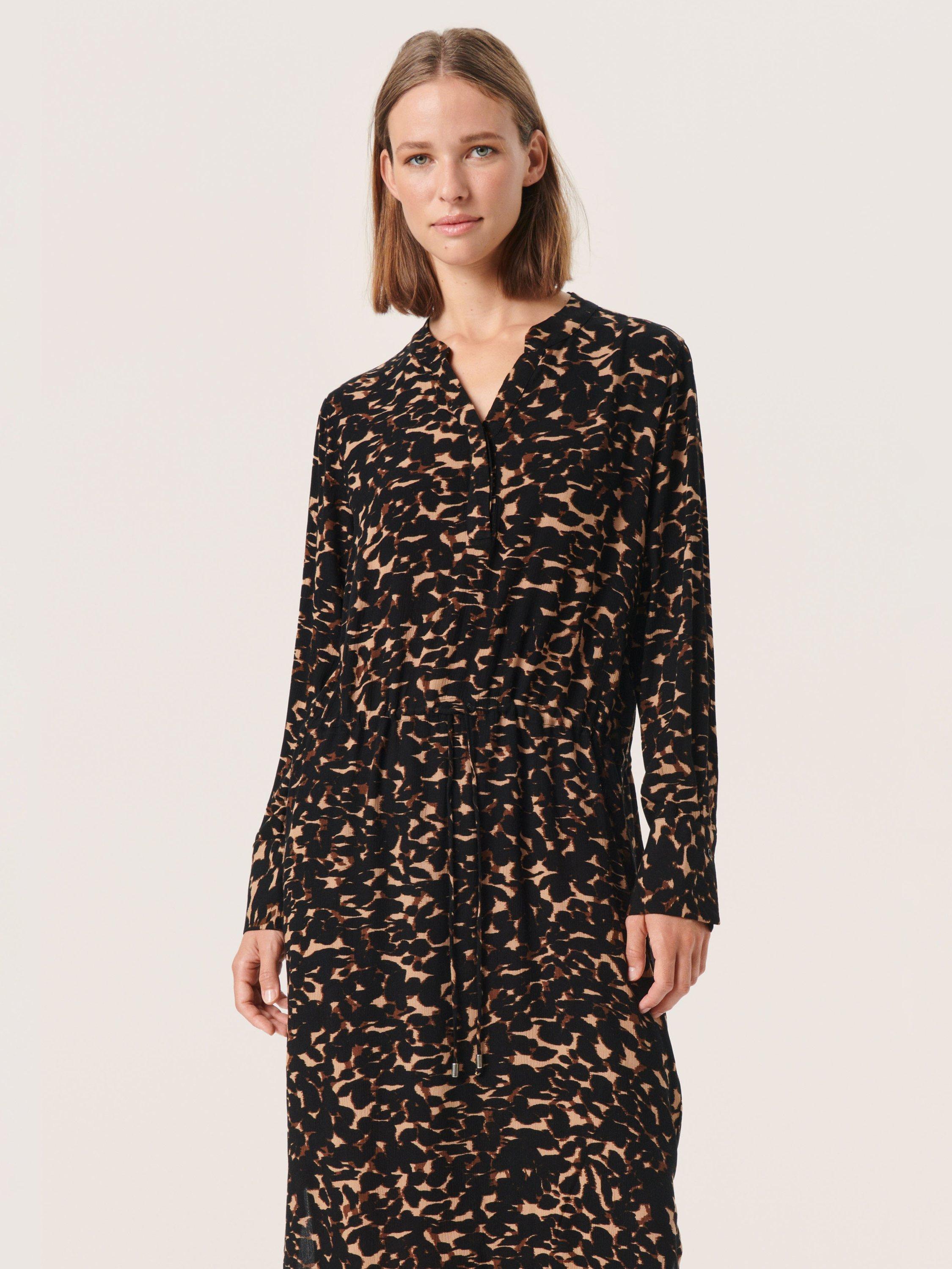 Product image 1 of 7, which shows Soaked In Luxury Zaya Printed Dress, Tigers Eye Leaf, S