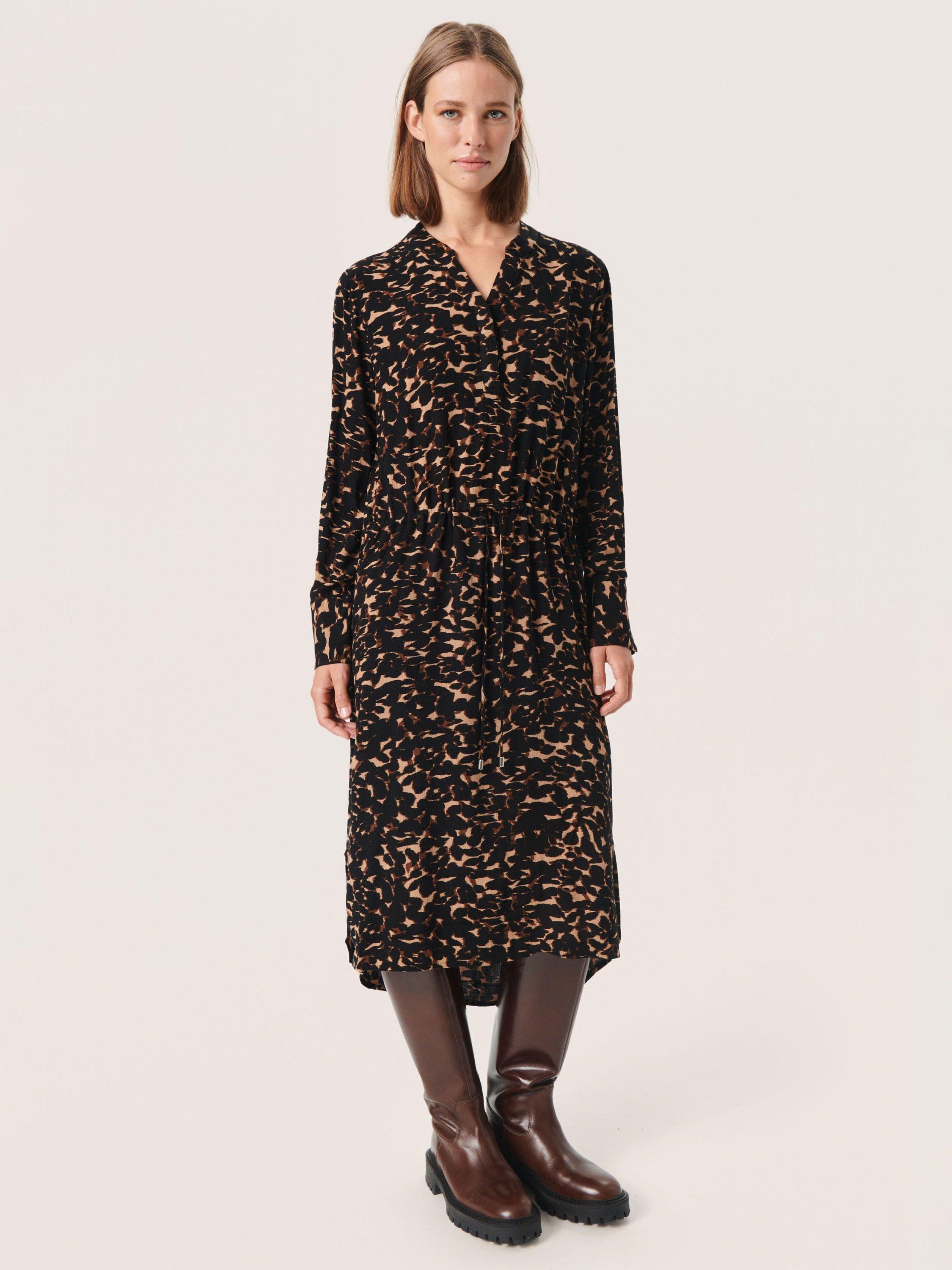 Product image 2 of 7, which shows Soaked In Luxury Zaya Printed Dress, Tigers Eye Leaf, S