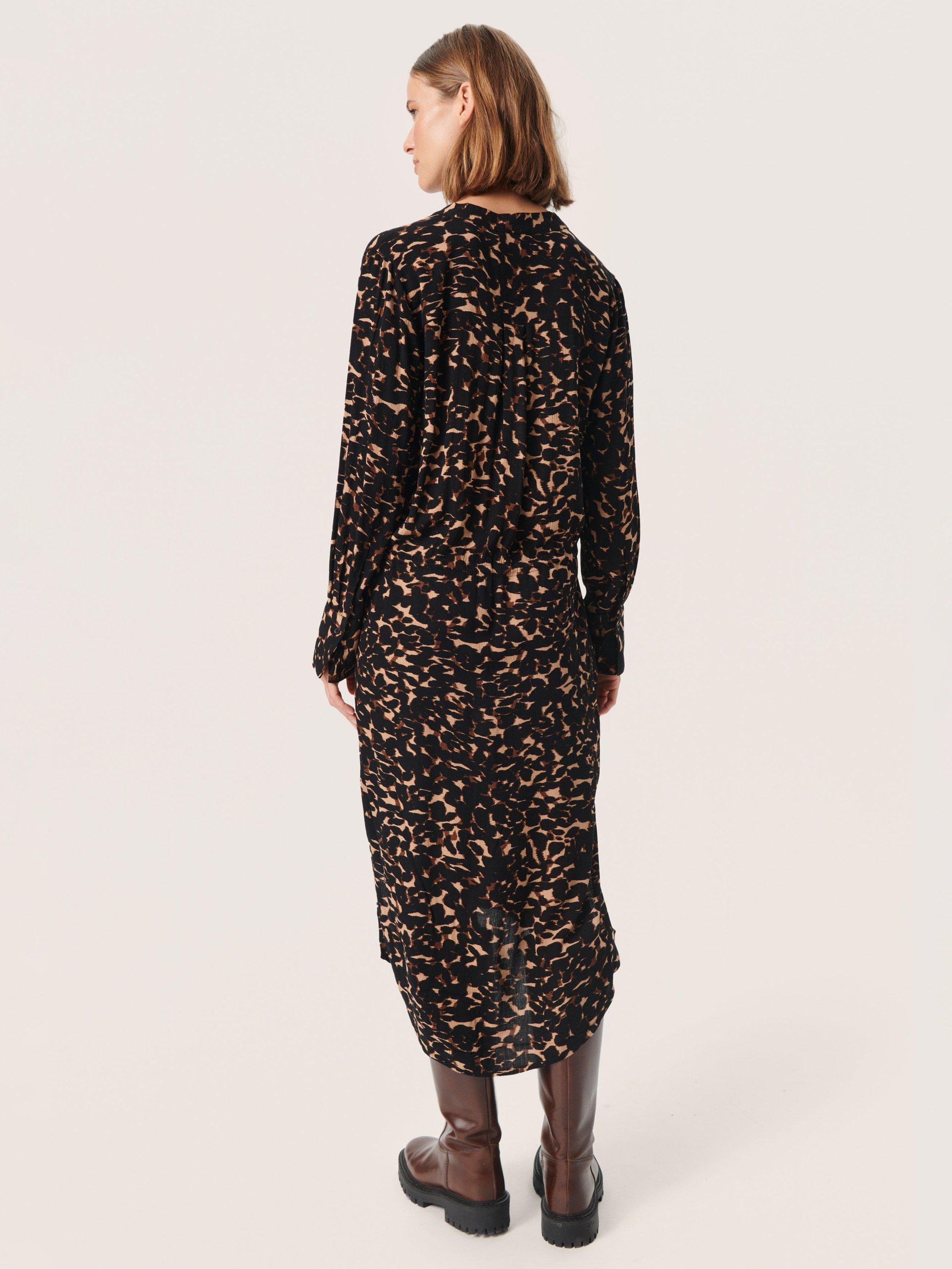 Product image 3 of 7, which shows Soaked In Luxury Zaya Printed Dress, Tigers Eye Leaf, S