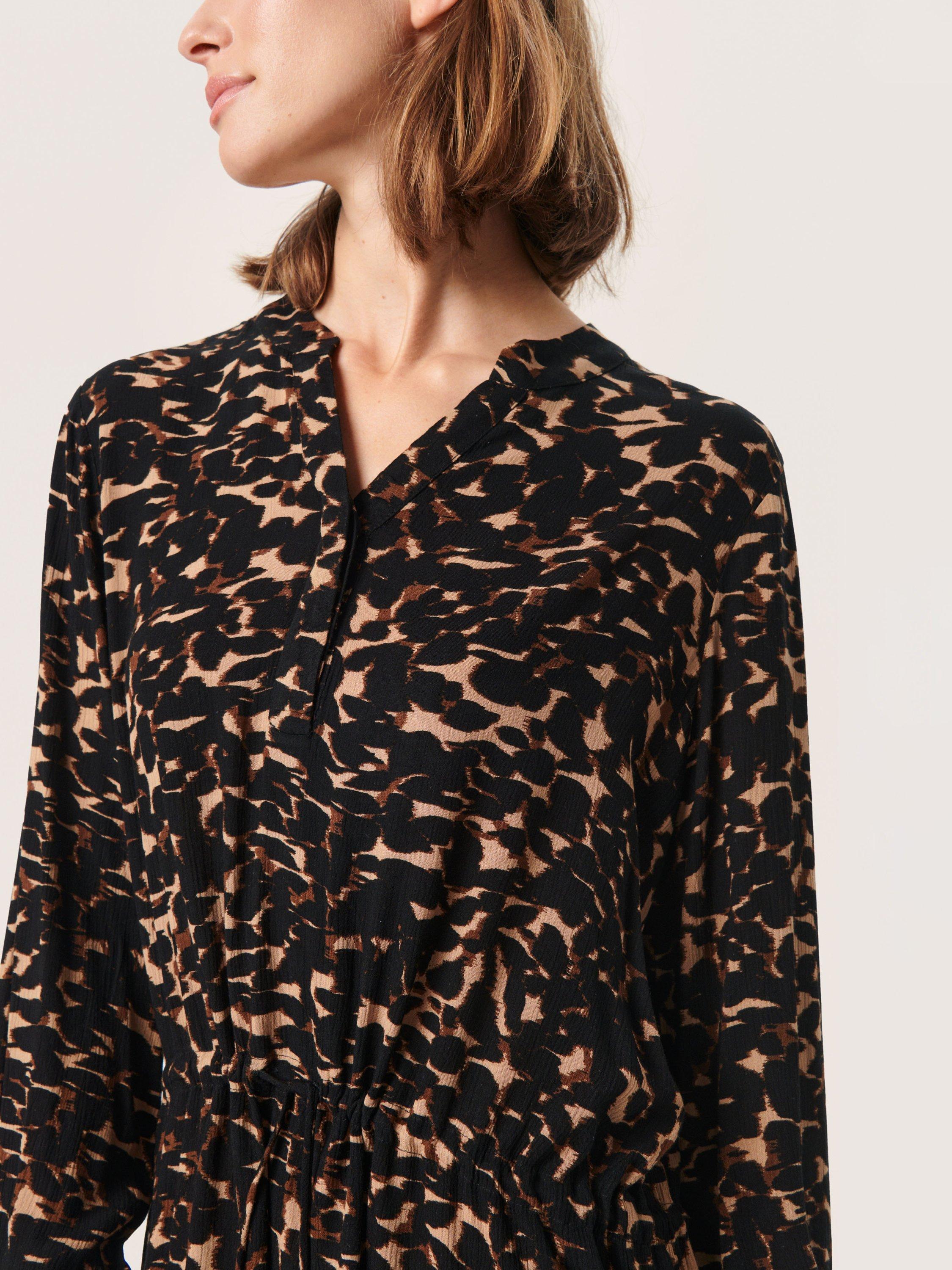 Product image 4 of 7, which shows Soaked In Luxury Zaya Printed Dress, Tigers Eye Leaf, S