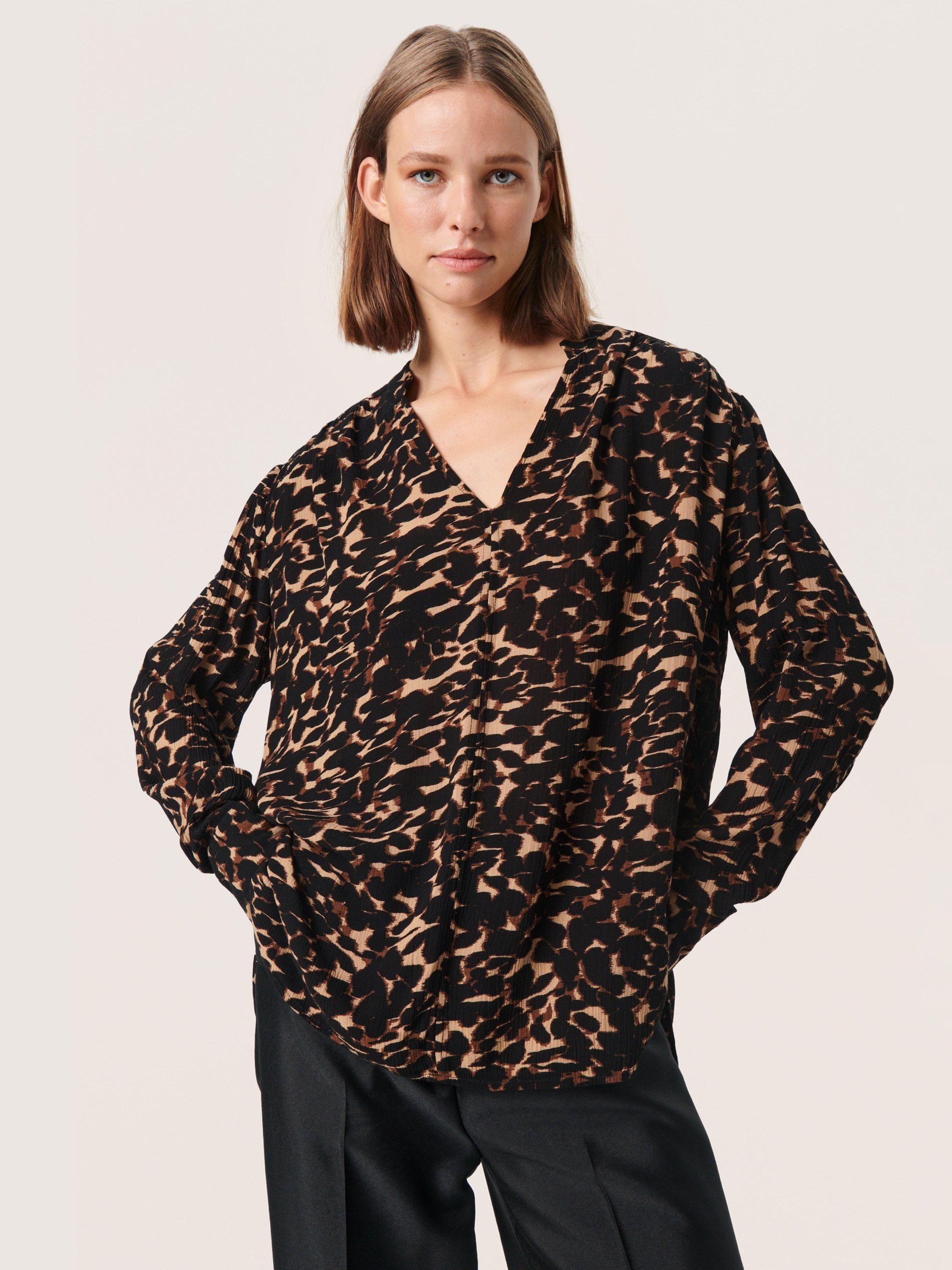 Product image 1 of 6, which shows Soaked In Luxury Zaya Blouse, Tigers Eye Leaf, XS