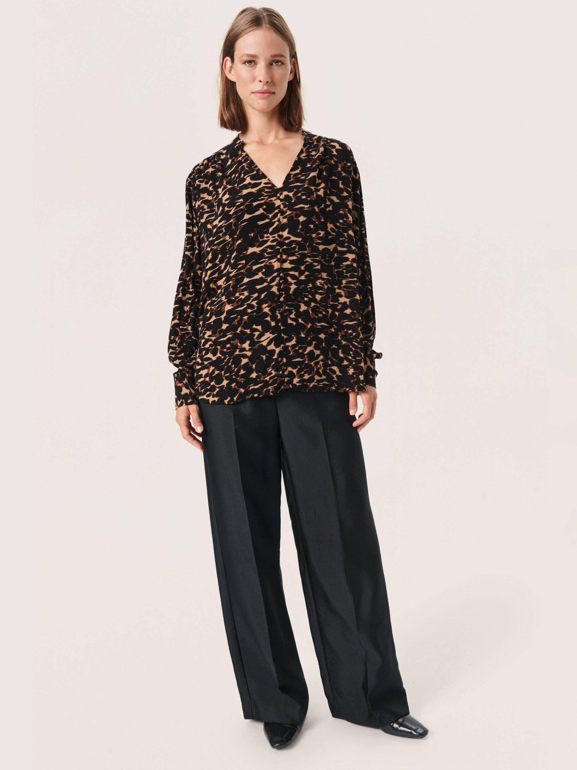 Product image 3 of 6, which shows Soaked In Luxury Zaya Blouse, Tigers Eye Leaf, XS