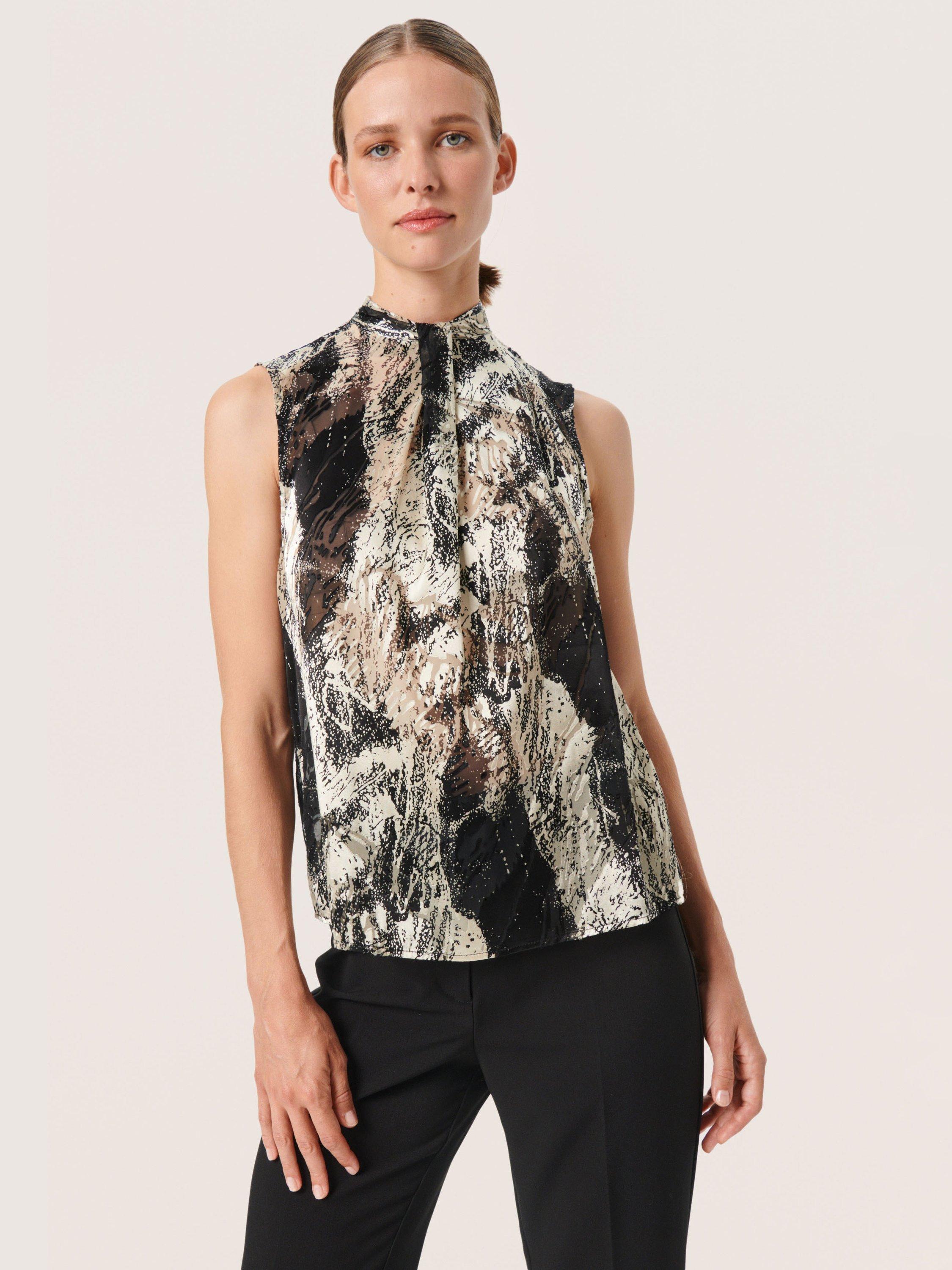 Soaked In Luxury Abstract Print Sleeveless Blouse, Black/White Ripple