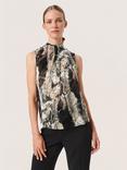 Soaked In Luxury Abstract Print Sleeveless Blouse, Black/White Ripple