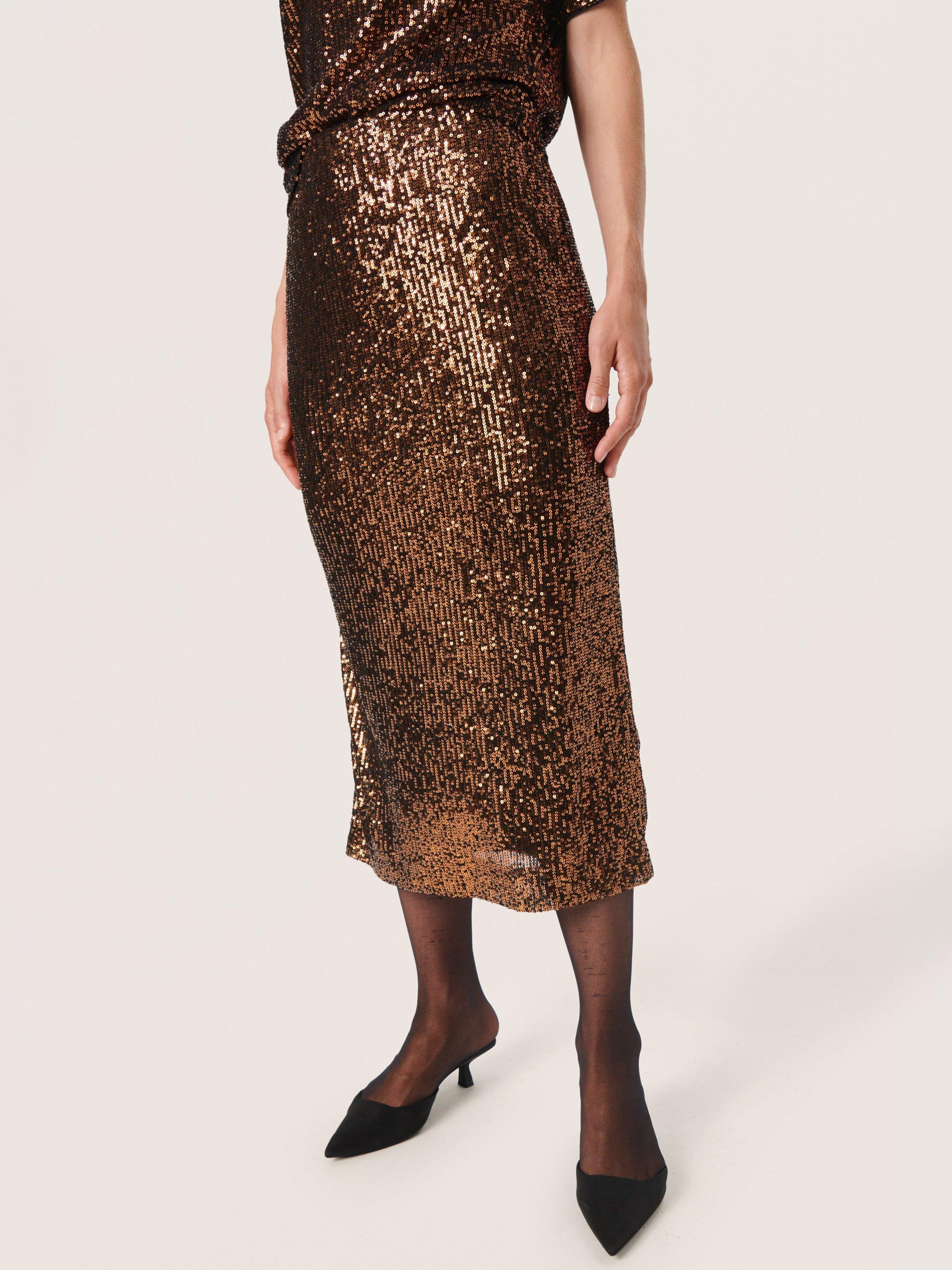 Soaked In Luxury Suse Sequin Midi Pencil Skirt, Copper