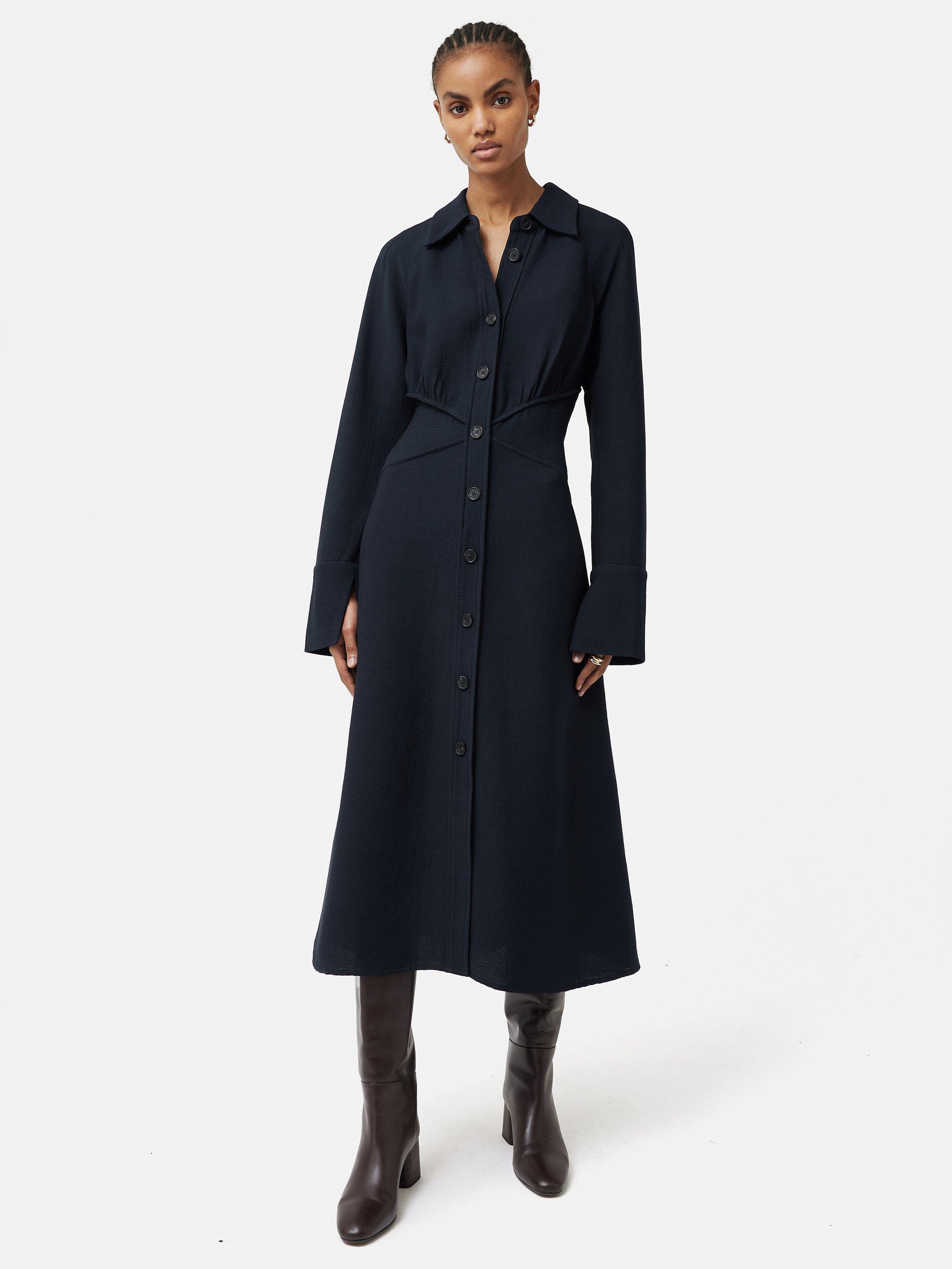 Jigsaw Rib Textured Crepe Midi Shirt Dress, Navy