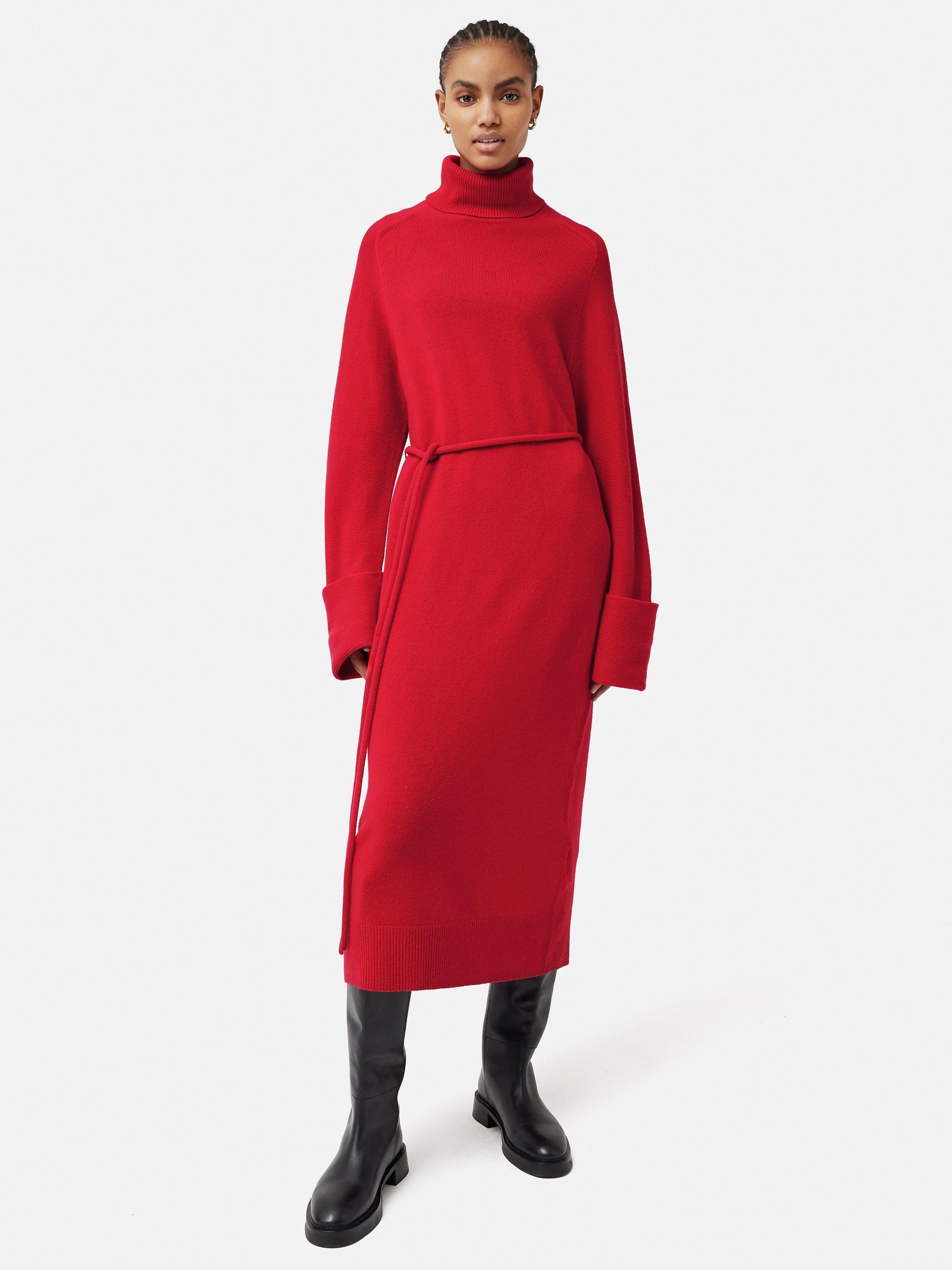 Jigsaw Merino Wool Jumper Dress, Red