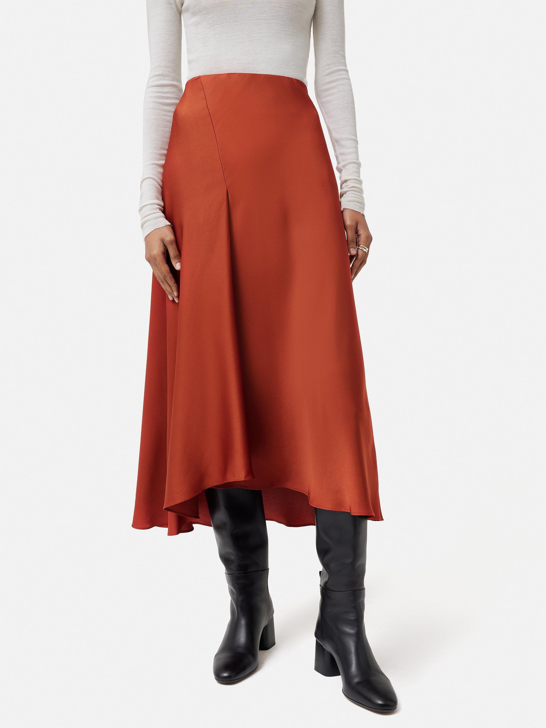 Jigsaw Satin Bias Cut Asymmetric Midi Skirt, Orange