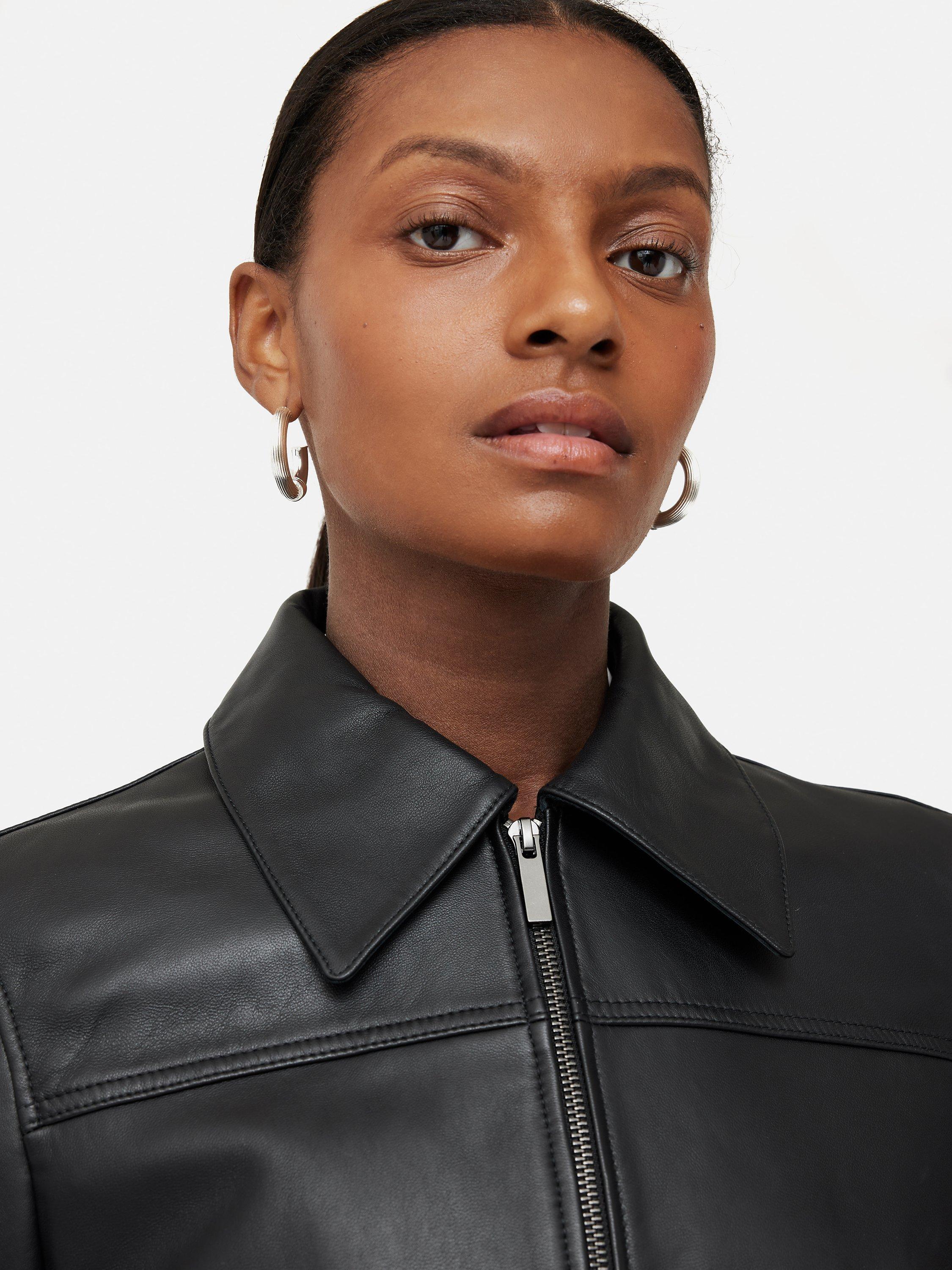 Jigsaw Leather Biker Jacket Black