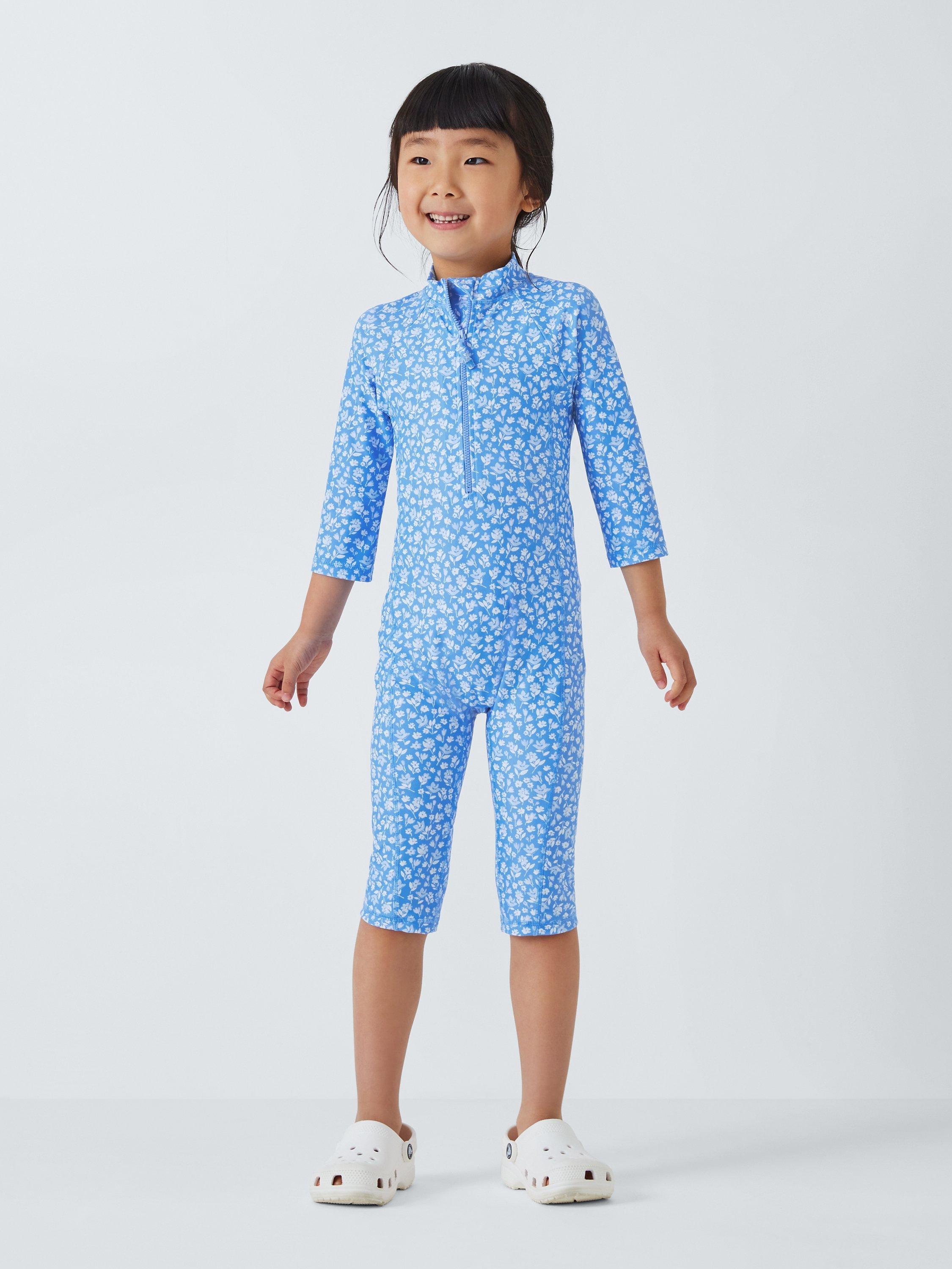 John Lewis Kids' Floral Print Sunpro Swimsuit, Blue