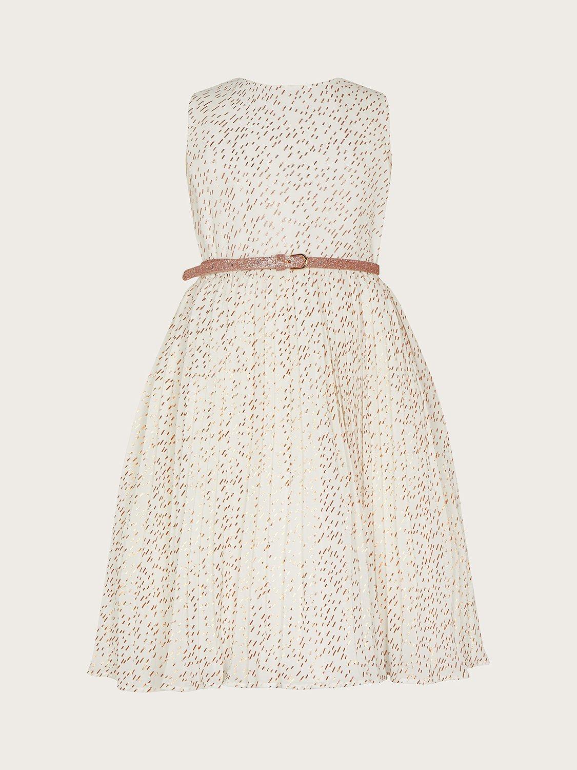 Product image 1 of 3, which shows Monsoon Kids' Marylin Belted Dress, Ivory, 3 years