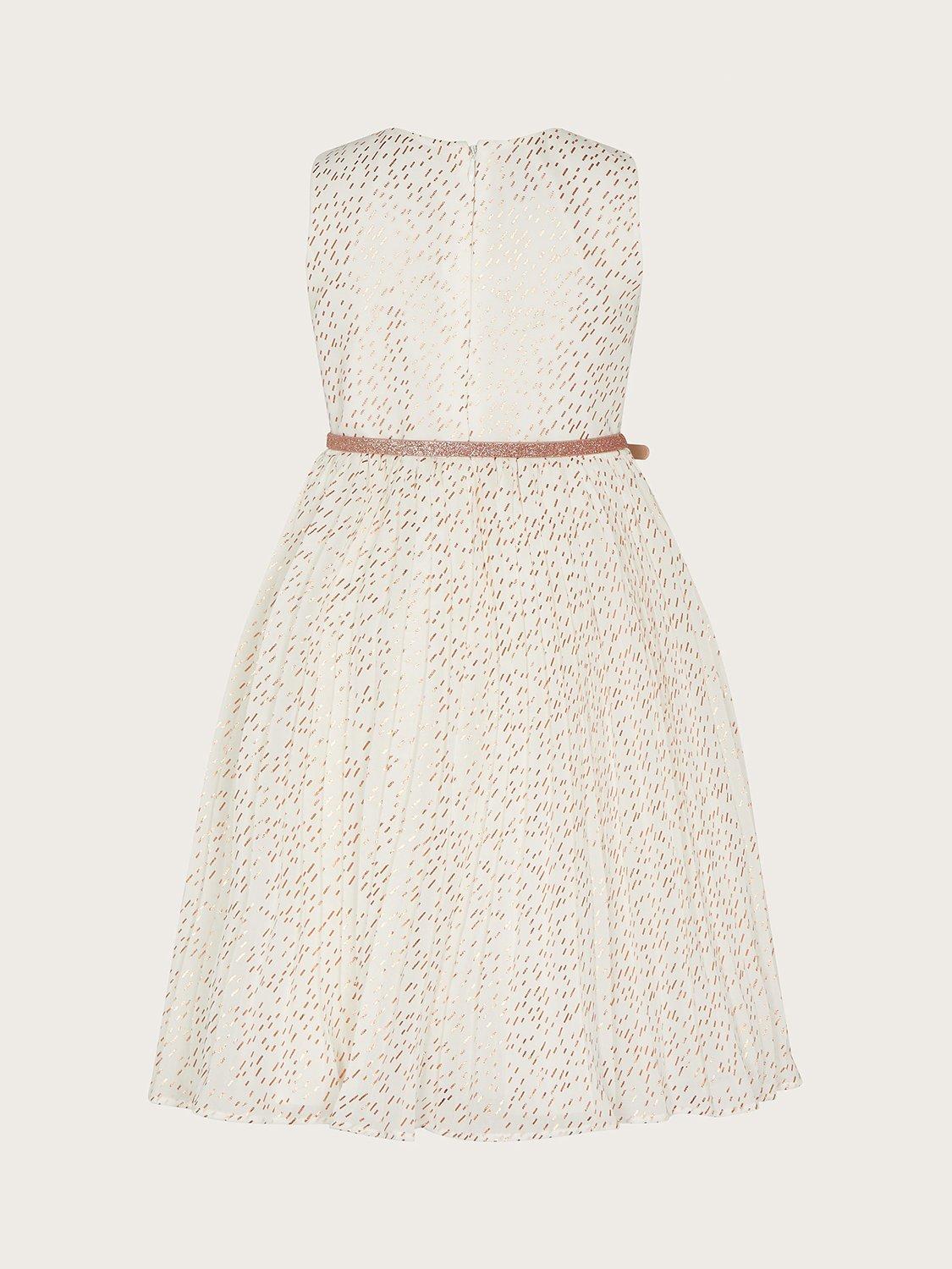 Product image 2 of 3, which shows Monsoon Kids' Marylin Belted Dress, Ivory, 3 years