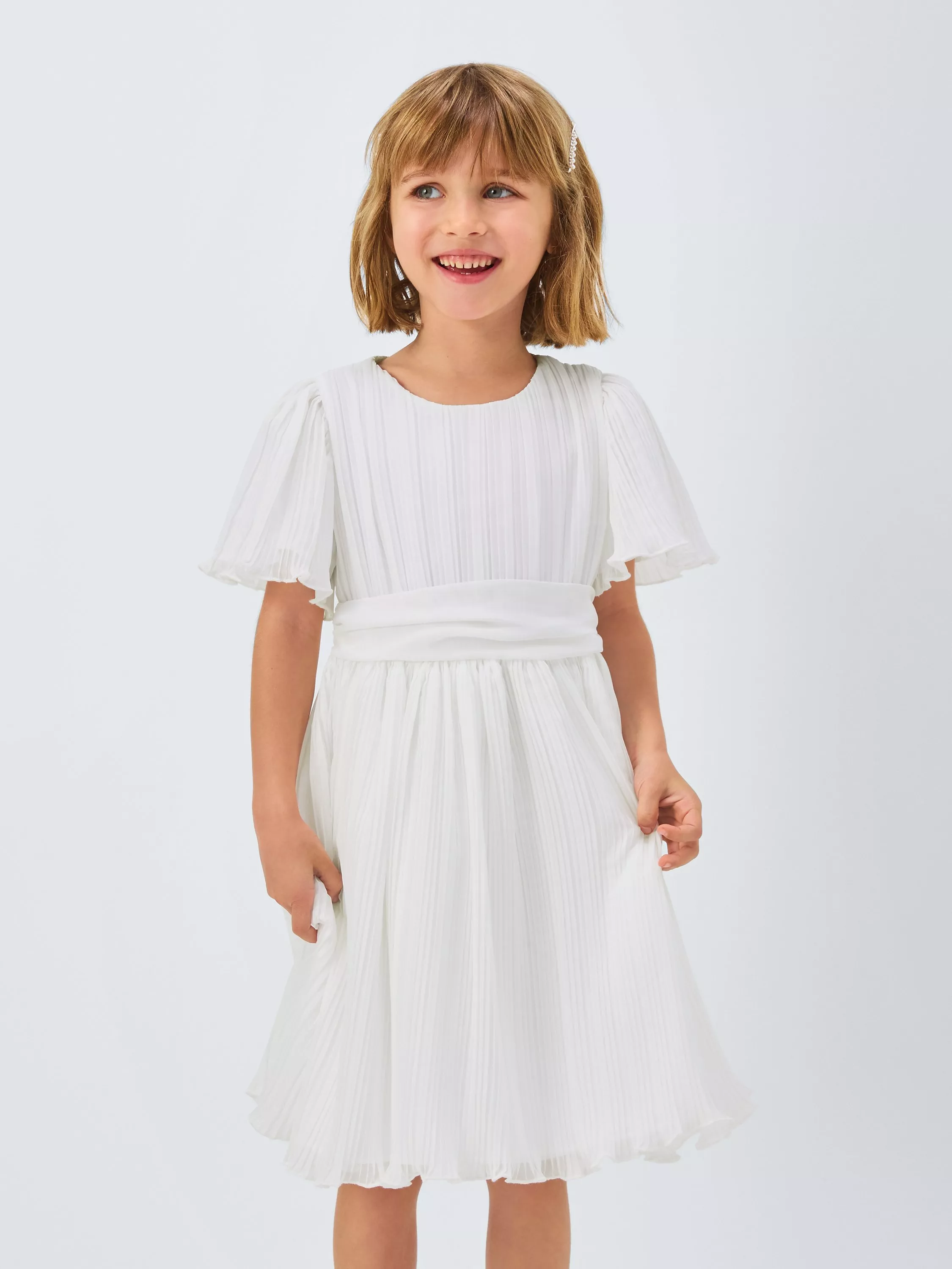 John Lewis Heirloom Collection Kids Plisse Bridesmaid Dress Ivory