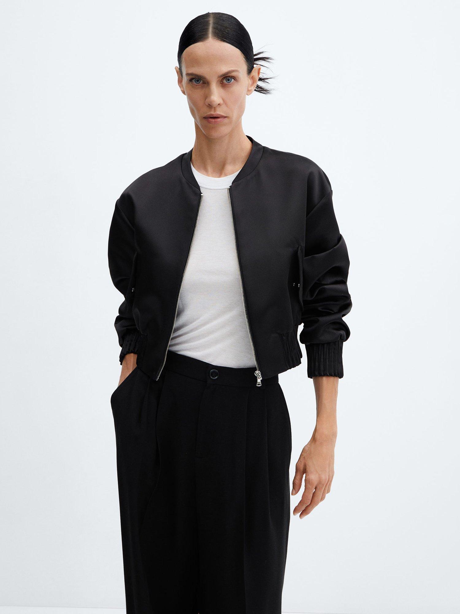 Mango Cotton Bomber Jacket, Black