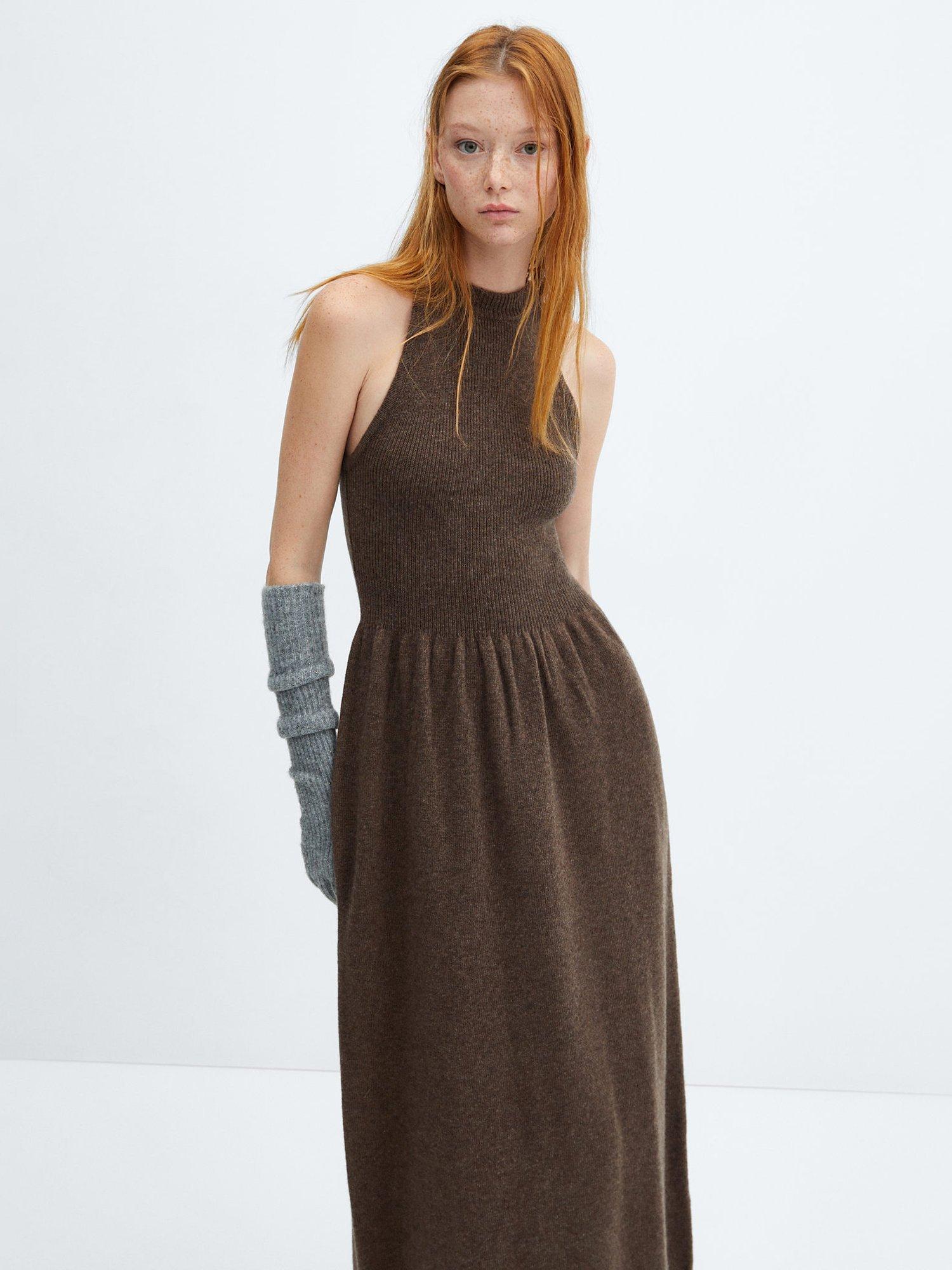 Mango Sasha Cashmere Blend Maxi Dress, Dark Brown