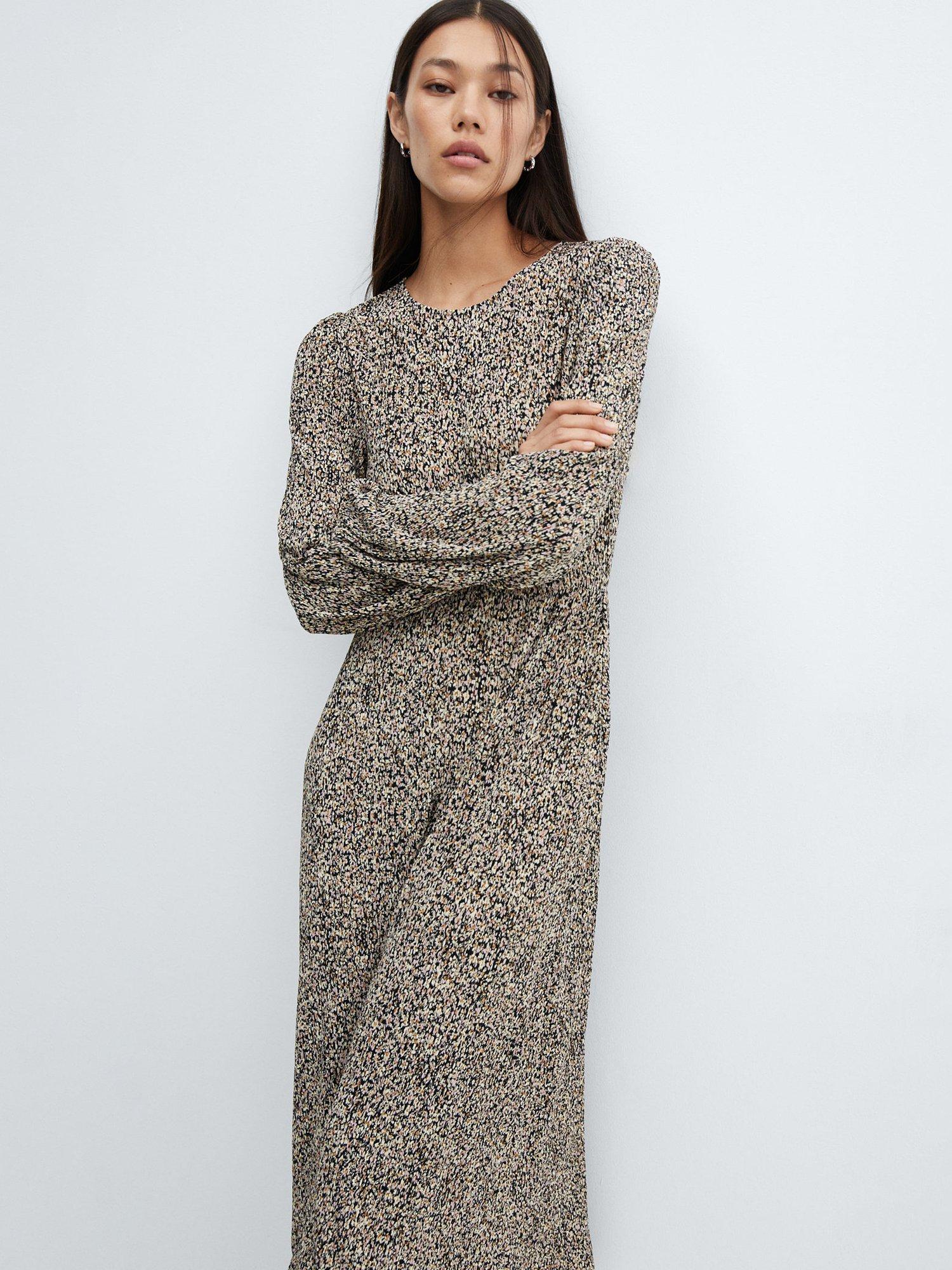 Mango Floral Print Midi Dress, Black/Multi