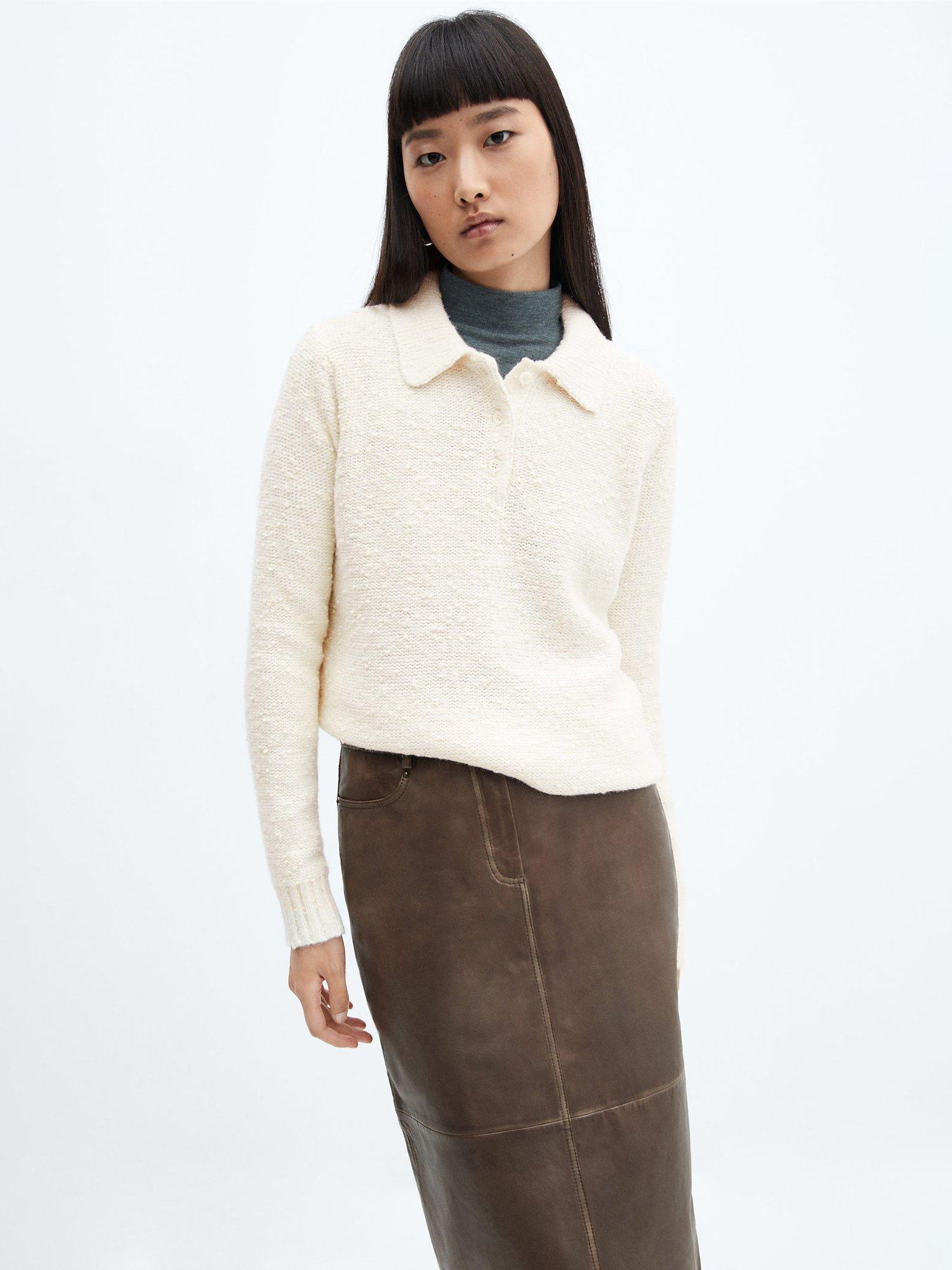 Mango Wool Blend Collar Jumper, Light Beige