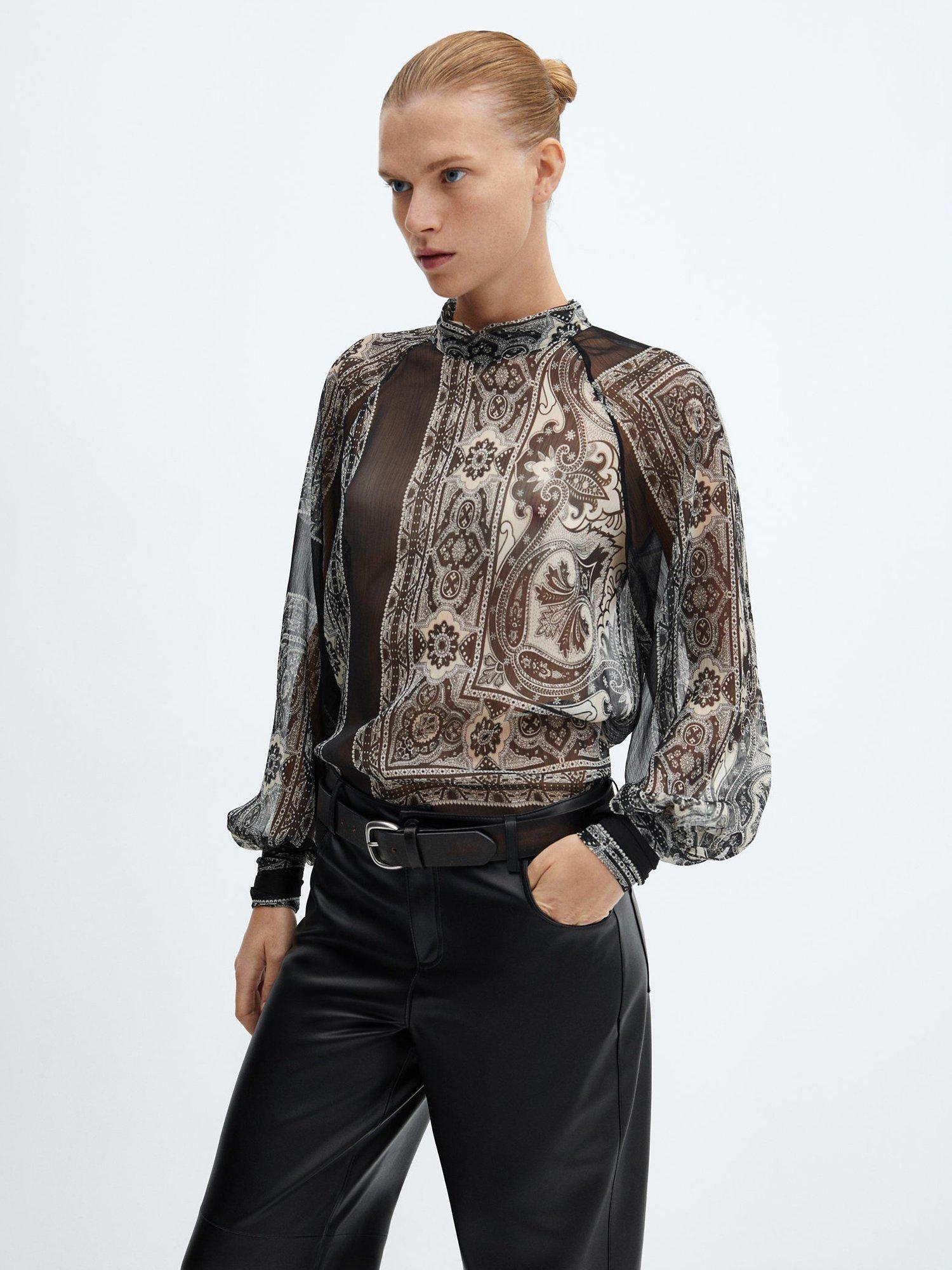 Mango Paisley Print Blouse, Black