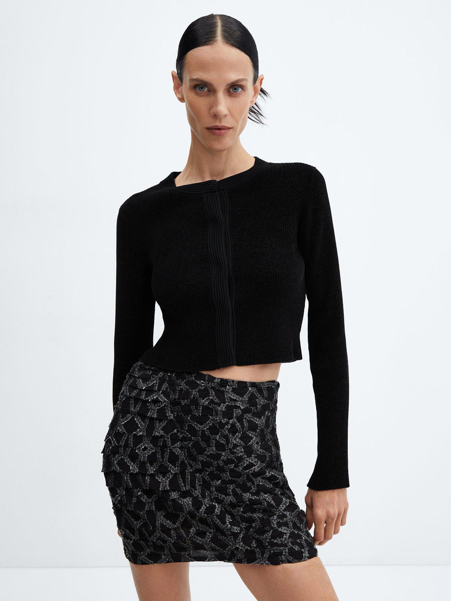 Mango Night Metallic Gathered Mini Skirt, Black
