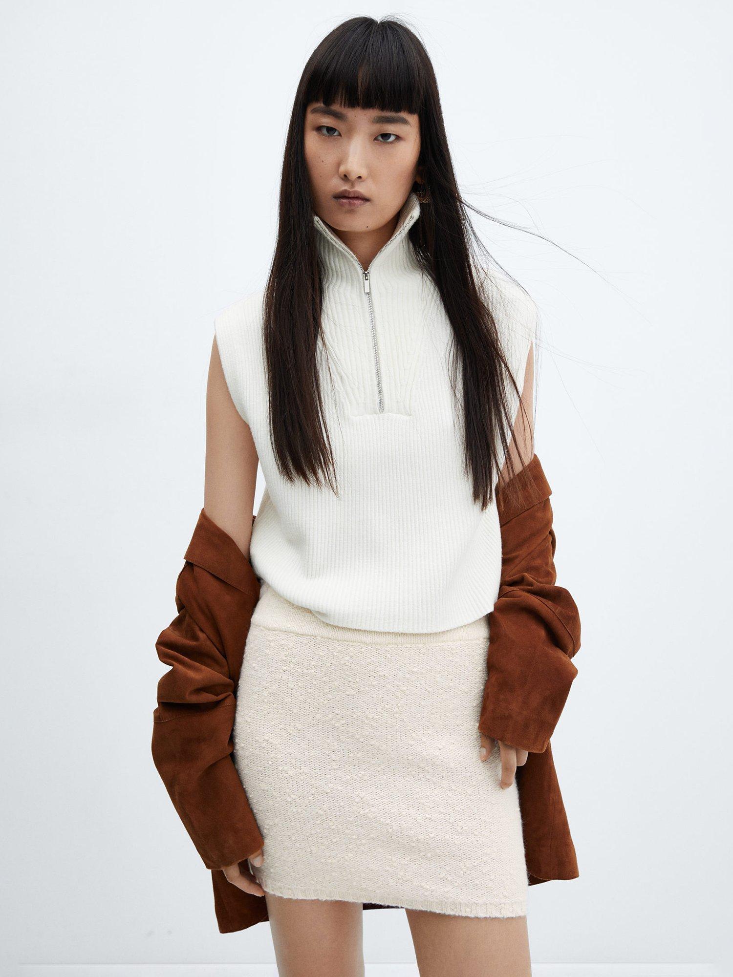 Mango Marge Mini Boucle Skirt, Light Beige