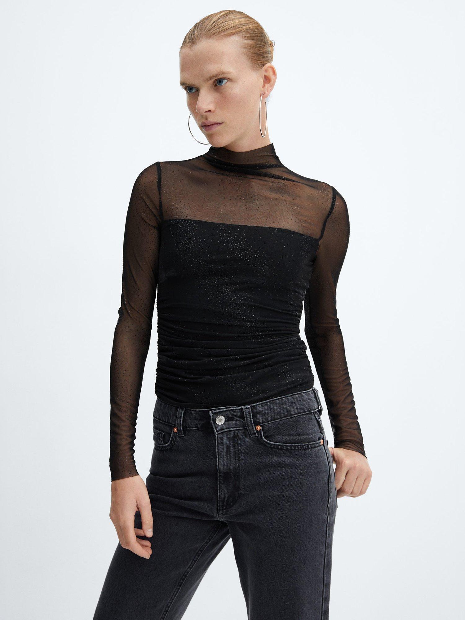 Mango Embellished Top, Black