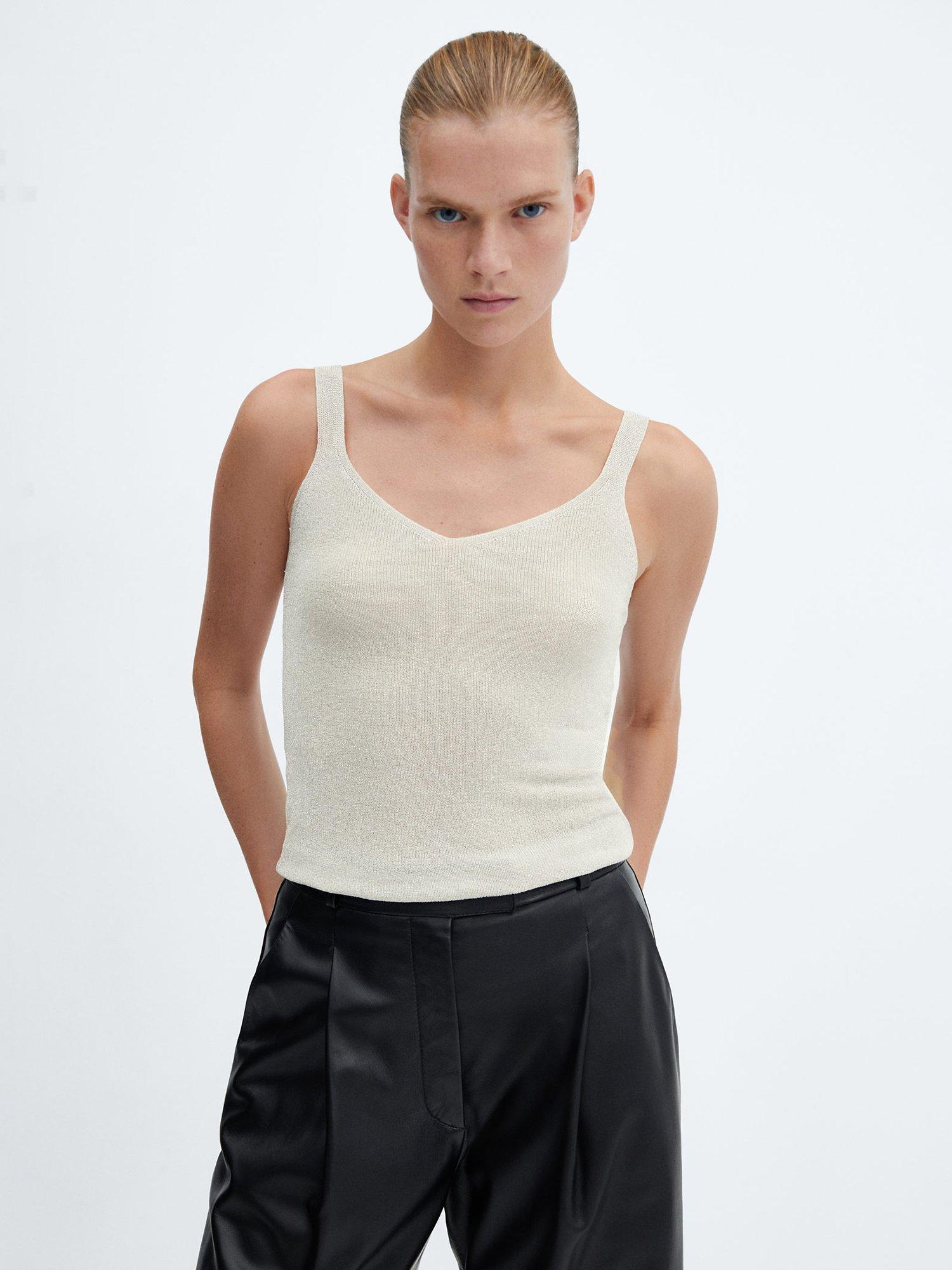 Mango Metallic Knitted Vest, Silver