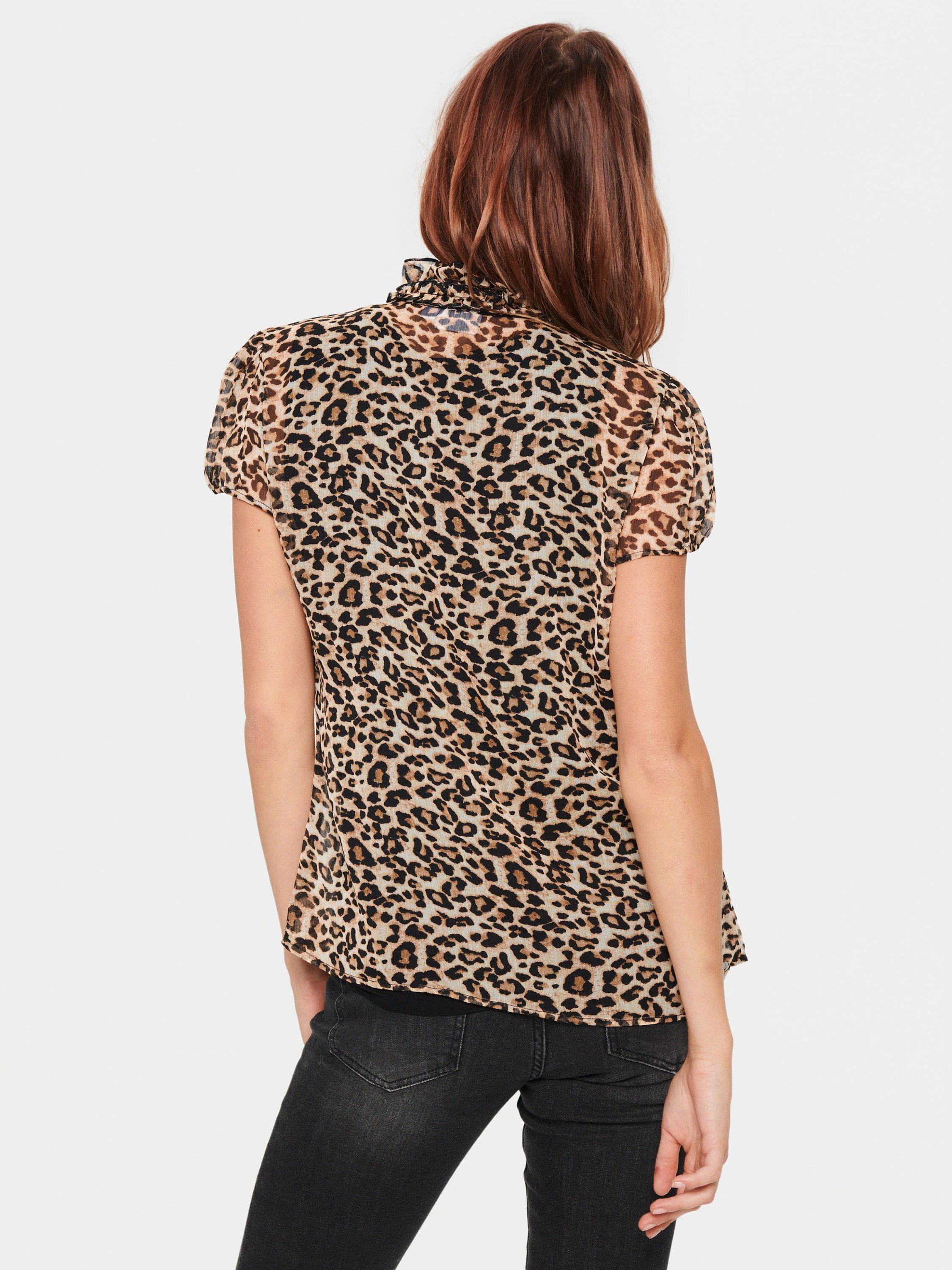 Product image 2 of 6, which shows Saint Tropez Lilja Leopard Print Crinkle Opaque Shirt, Black/Multi, XS