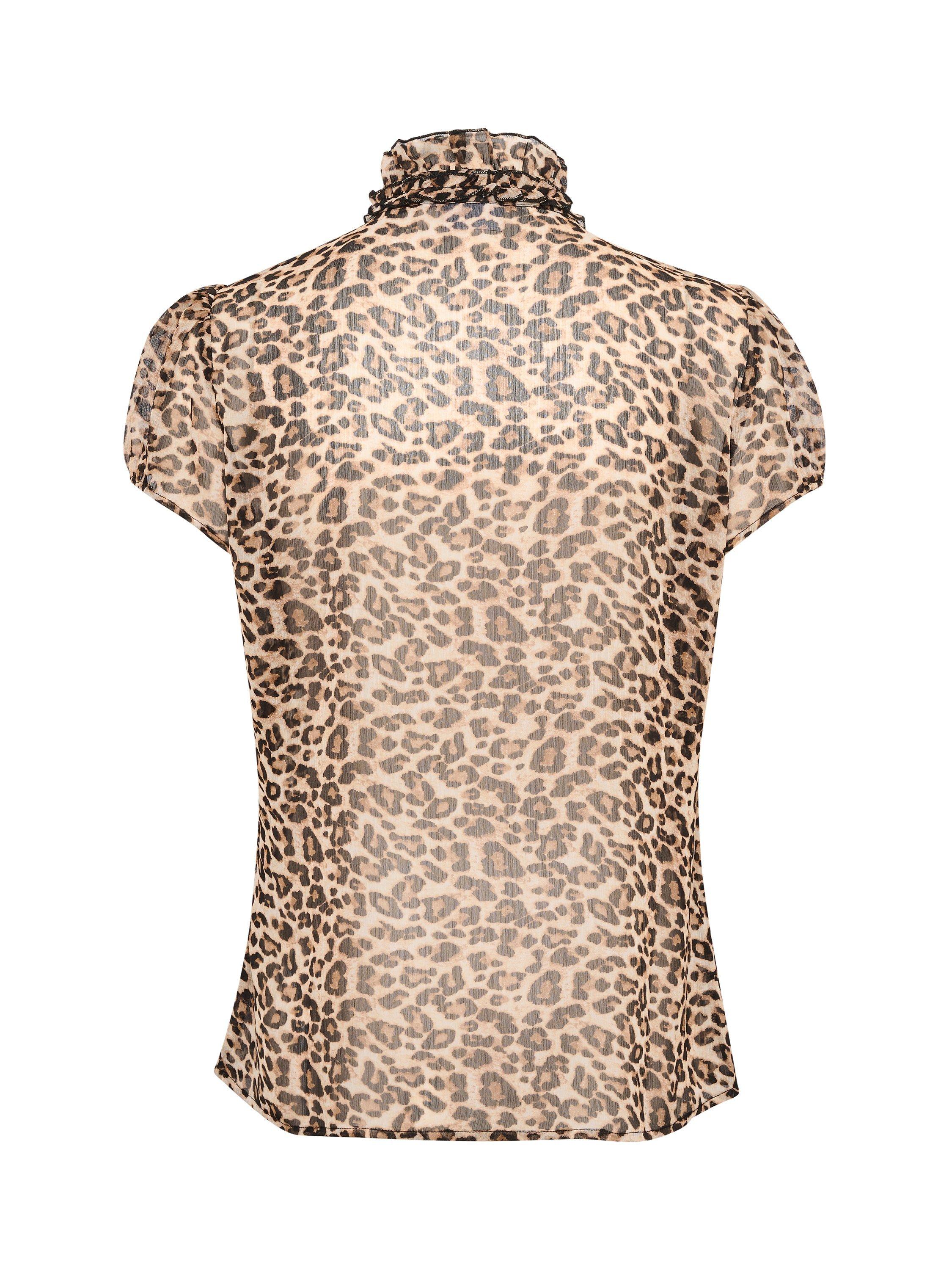 Product image 6 of 6, which shows Saint Tropez Lilja Leopard Print Crinkle Opaque Shirt, Black/Multi, XS