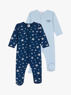 Petit Bateau Baby Pinstripe Pyjamas, Pack of 2, Blue/Multi, Blue/Multi