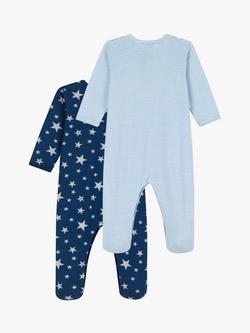 Petit Bateau Baby Pinstripe Pyjamas, Pack of 2, Blue/Multi - view 2, Blue/Multi