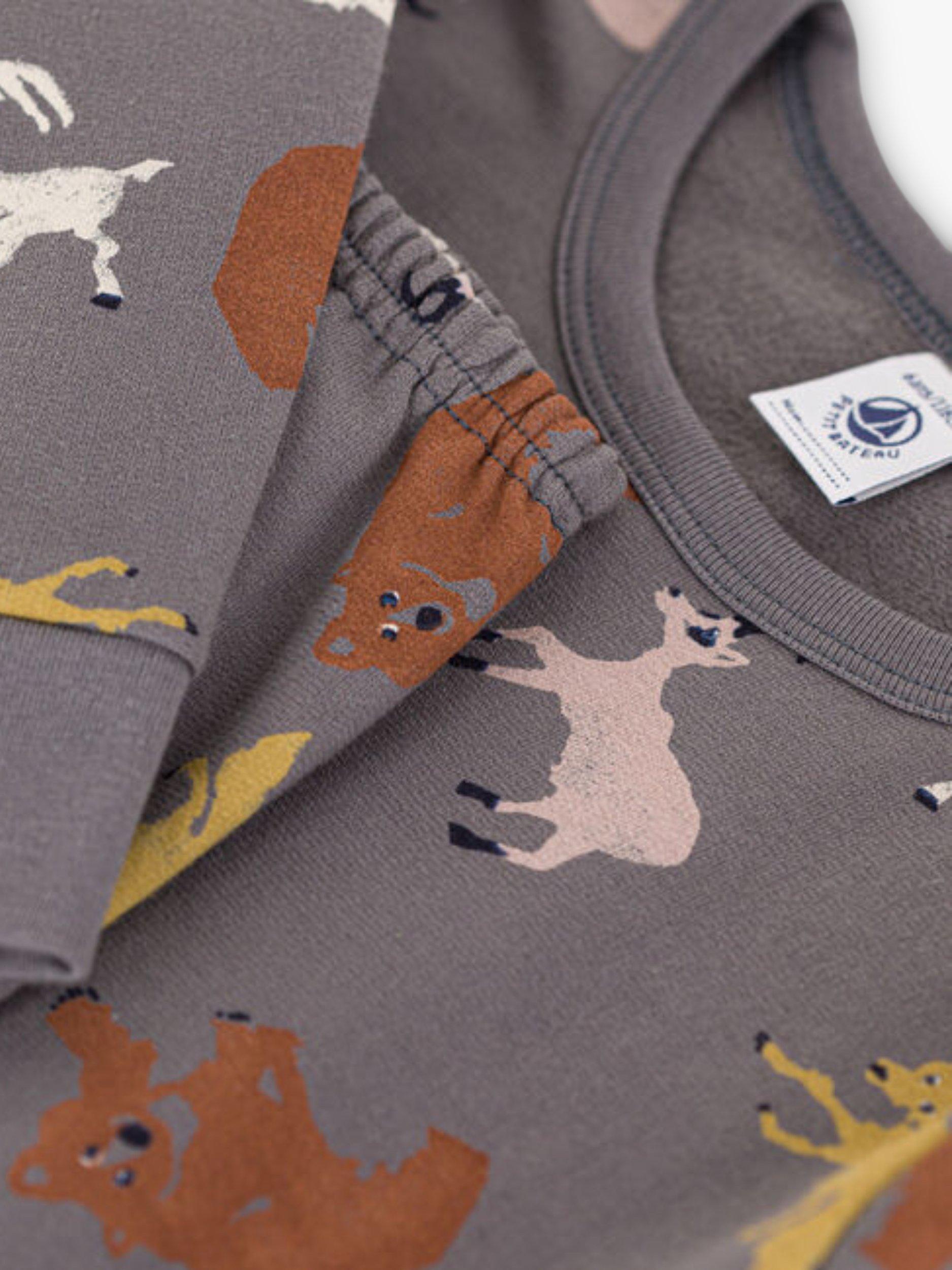Product image 3 of 3, which shows Petit Bateau Kids' Animal Fleece Pyjama Set, Bongris/Multi, 3 years