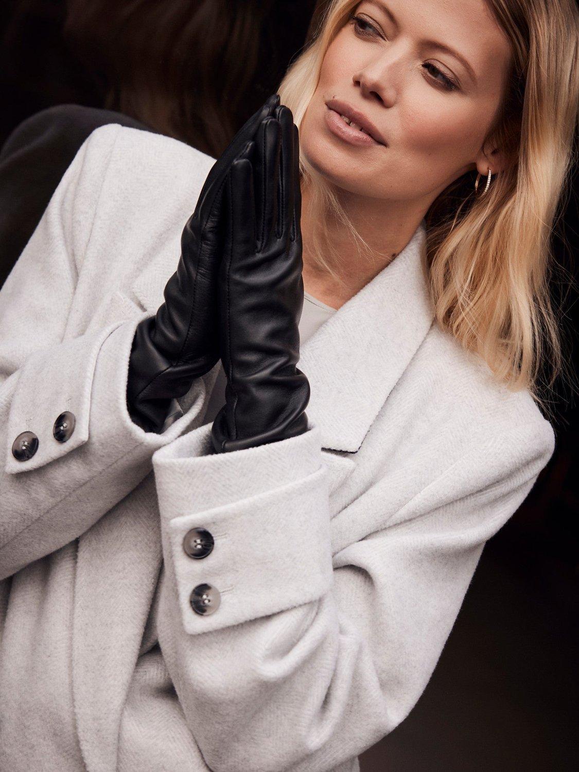 Mint Velvet Long Leather Gloves, Black