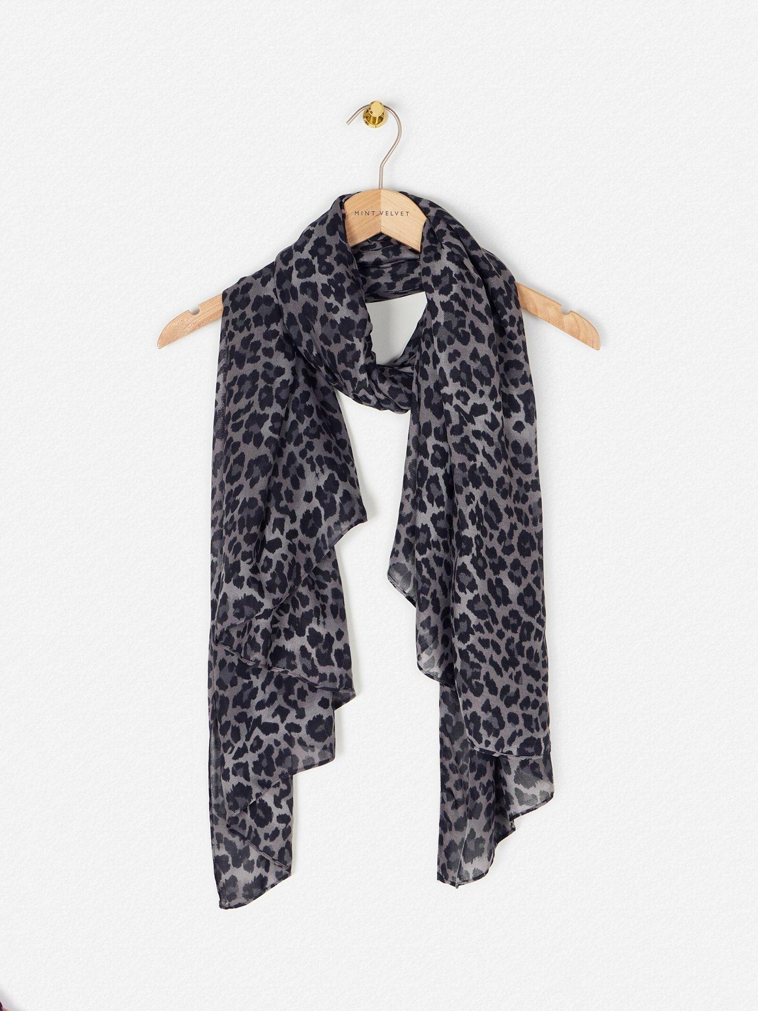 Mint Velvet Animal Print Scarf, Light Grey