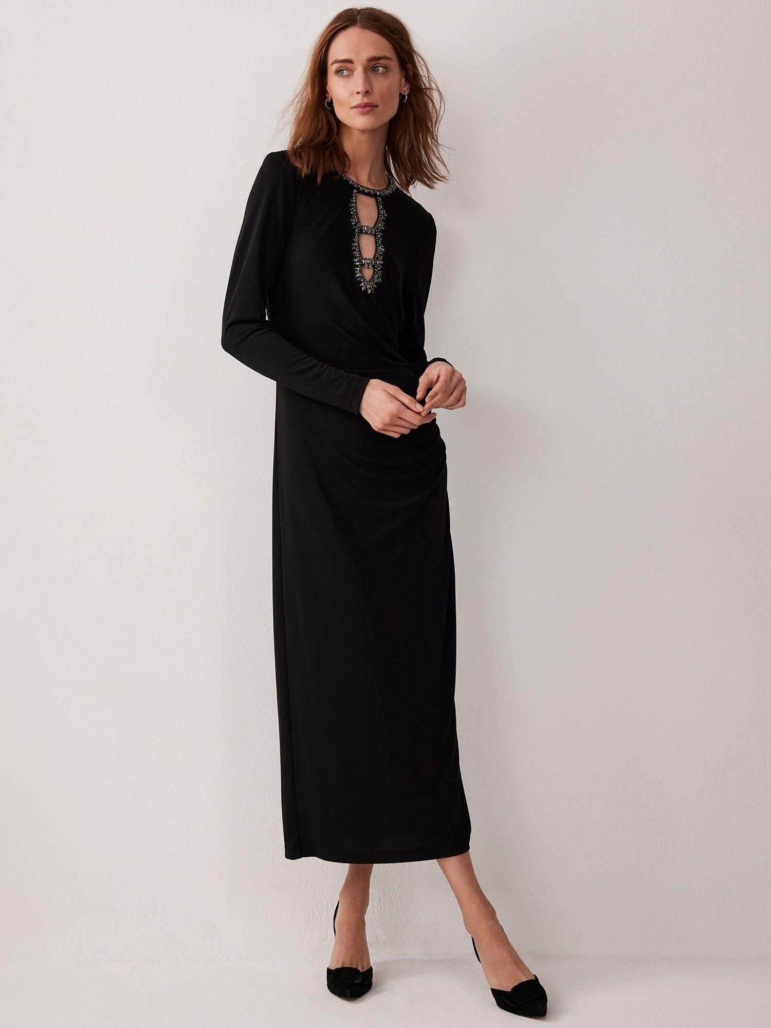 Mint Velvet Cut Out Embellished Midi Dress, Black